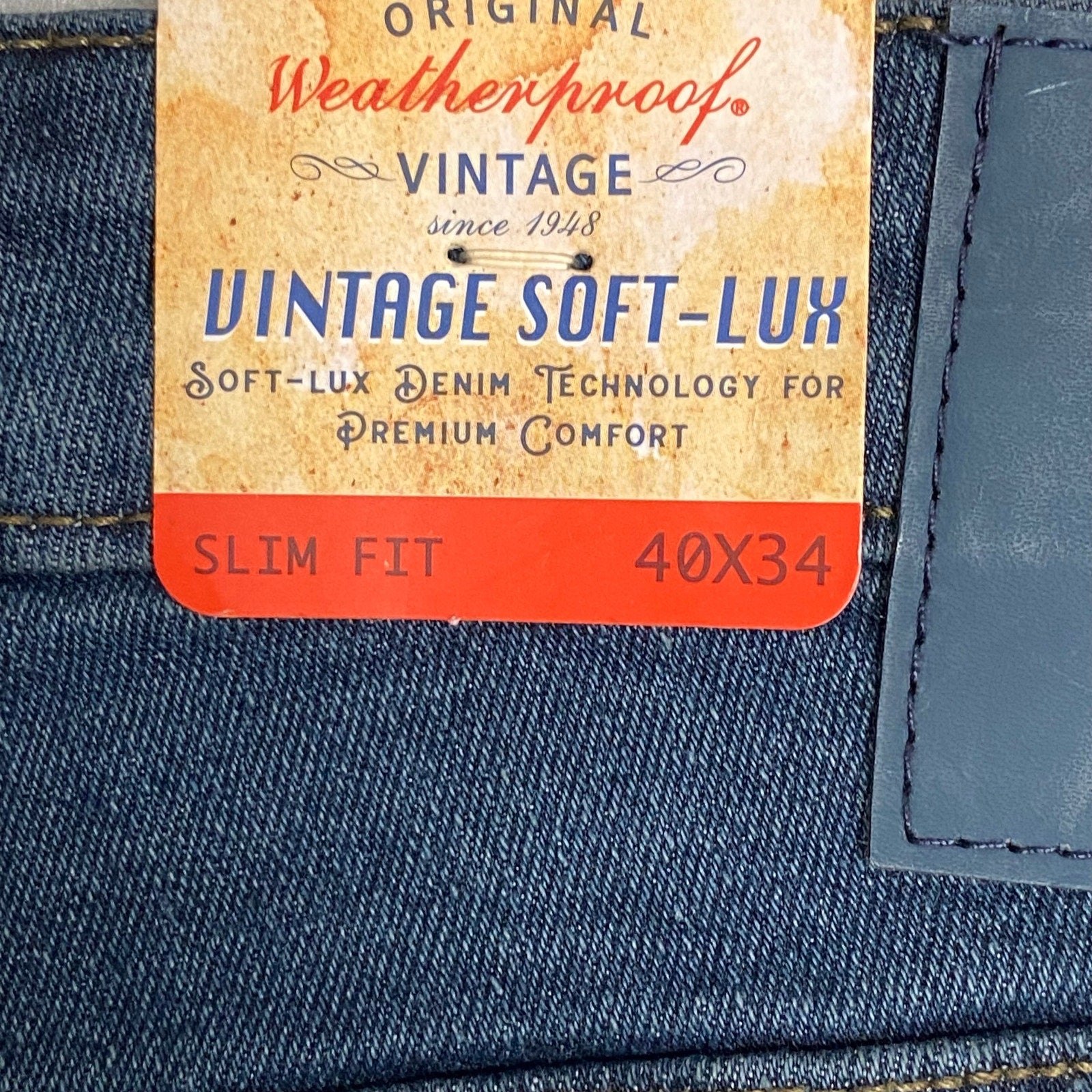 Weatherproof Vintage Men's 40x34 Slim Fit Vintage Soft-Lux Blue Denim Jeans