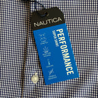 Nautica Dress Shirt Men's 14-14.5 32/33 Performance Slim Fit Blue White Ck