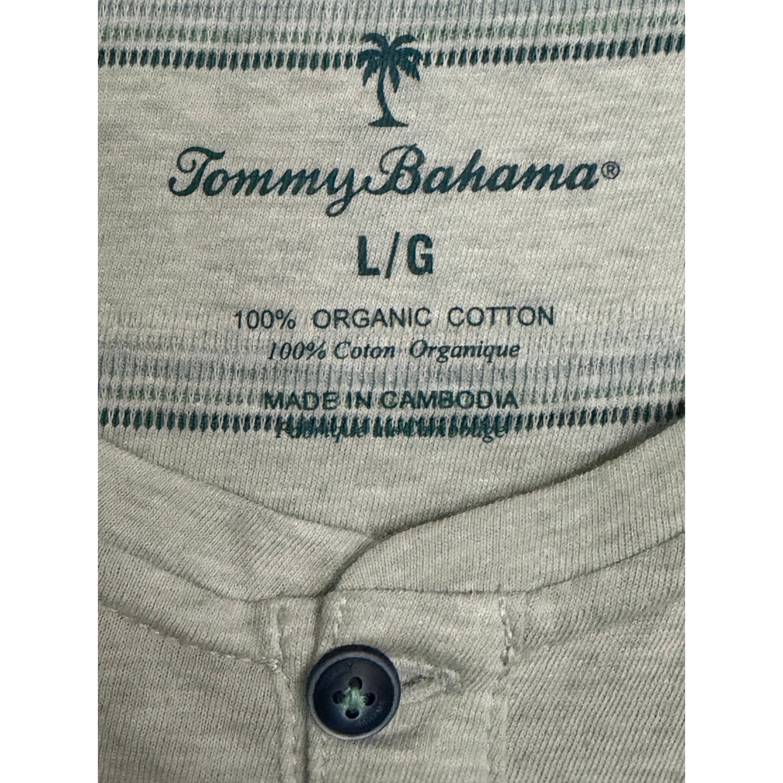 Tommy Bahama Henley Men's Large Short Slv "Soleil Stripe Henley" Overcast