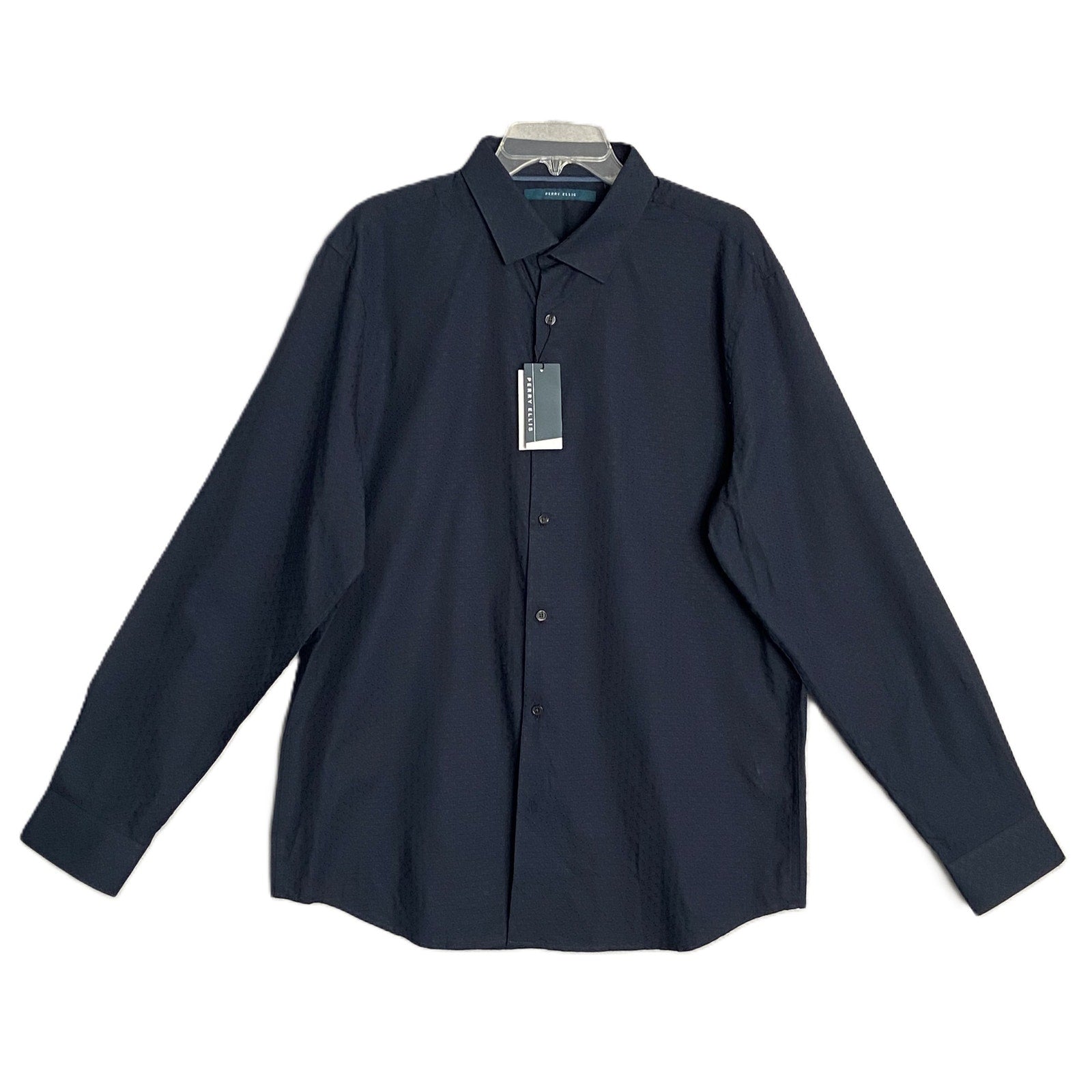 Perry Ellis Dress Shirt Men's XLT Big & Tall Cotton Long Sleeve Dk Sapphire