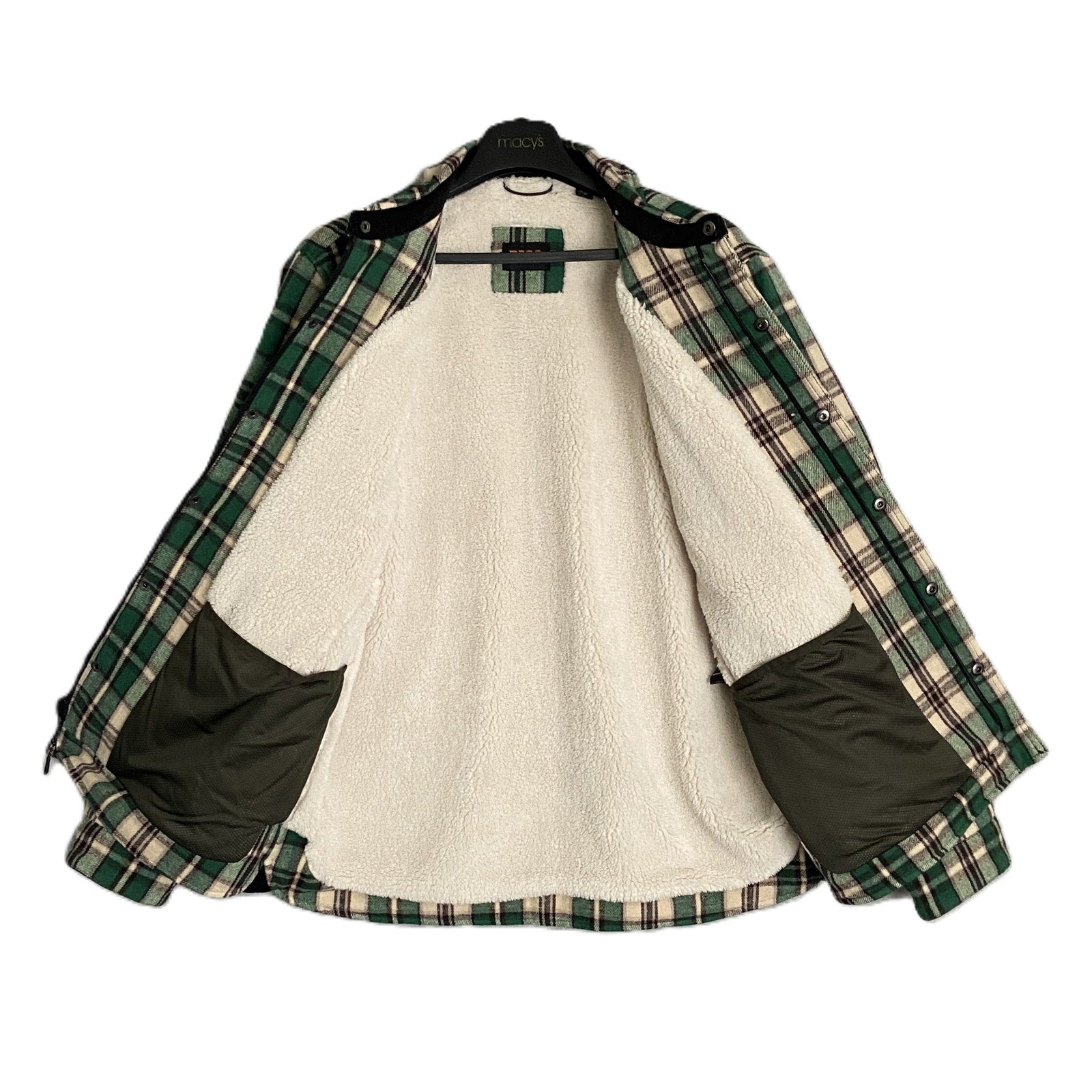 Bass Outdoors Men's Large Sherpa-Lined Jacket Green Plaid