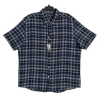 Michael Kors Men's XXL Slim Fit Short Sleeve Shirt Linen Dark Blue Check