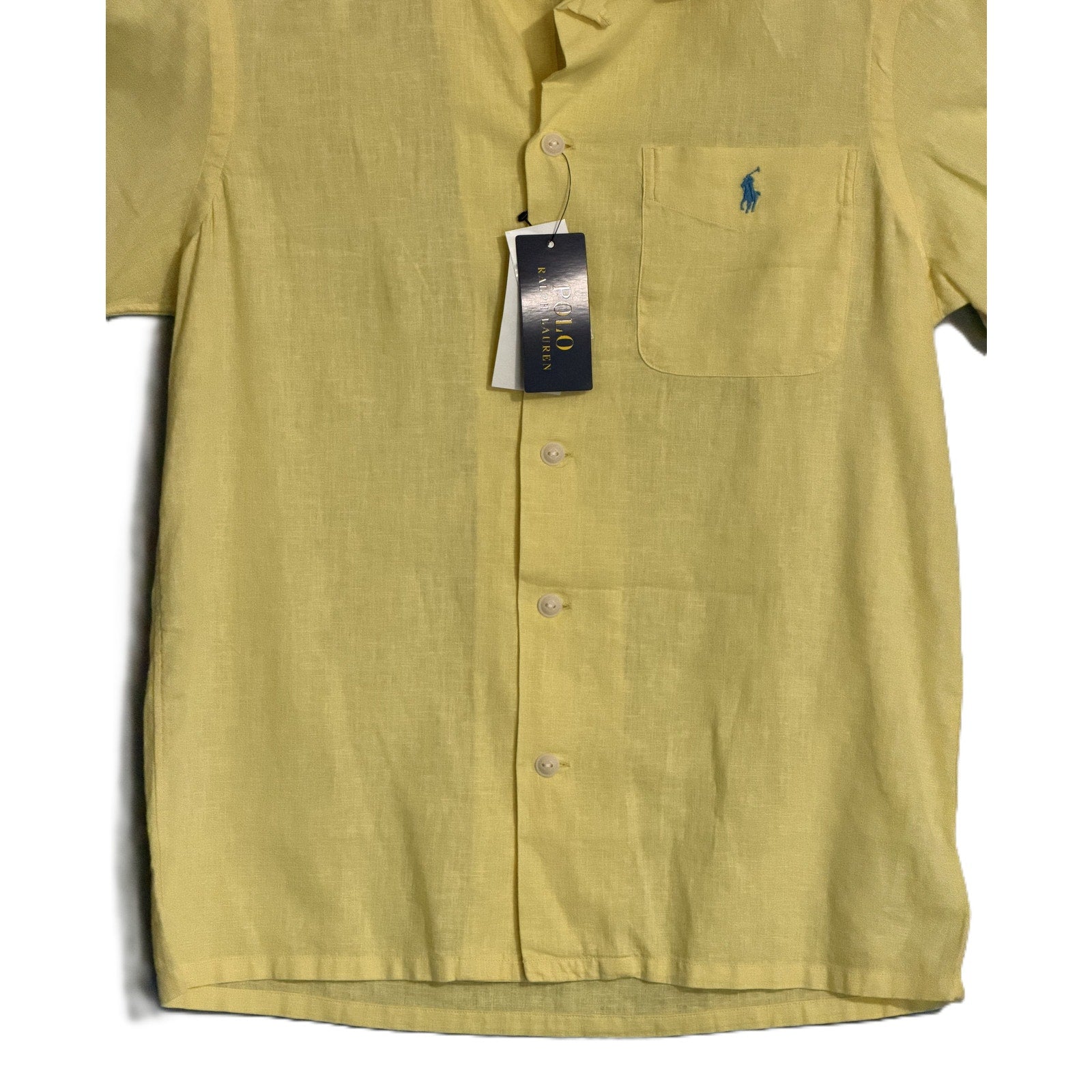 Polo Ralph Lauren Shirt Men's Small Classic Fit Short Slv Linen Blend Yellow