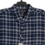 Michael Kors Men's XXL Slim Fit Short Sleeve Shirt Linen Dark Blue Check