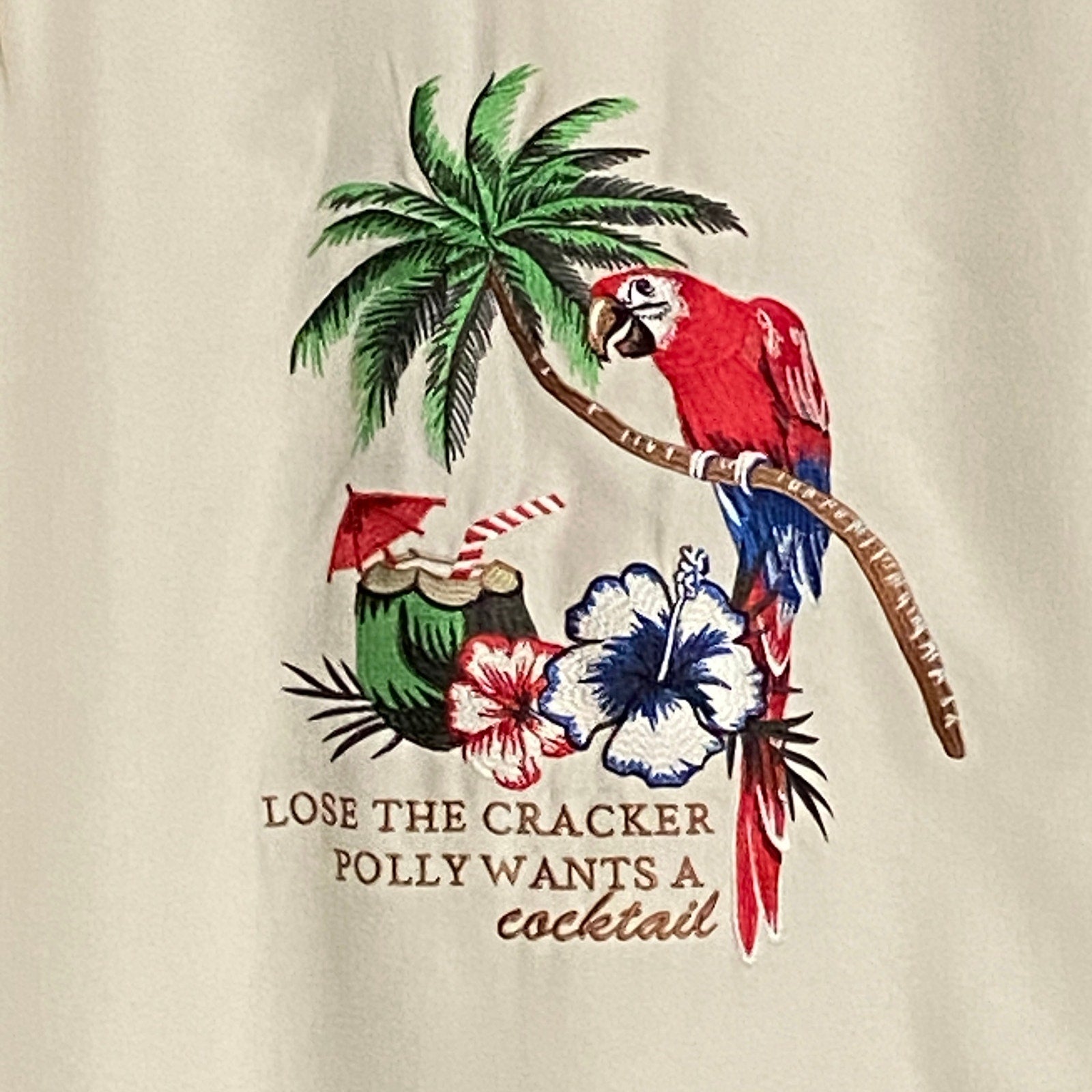 Roundtree & Yorke Caribbean Men's XXL Embroidered Short Sleeve Shirt Cream