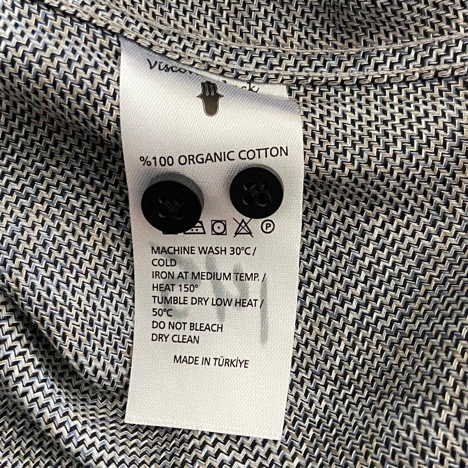 Visconti Black Men's XL Organic Cotton Long Sleeve Button Up Shirt Charcoal