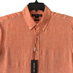 Michael Kors Linen Shirt Men's Large Slim Fit Short Slv Button-Down Orange