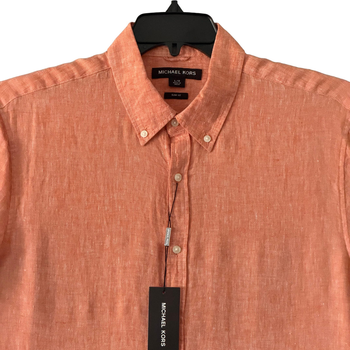Michael Kors Linen Shirt Men's Large Slim Fit Short Slv Button-Down Orange