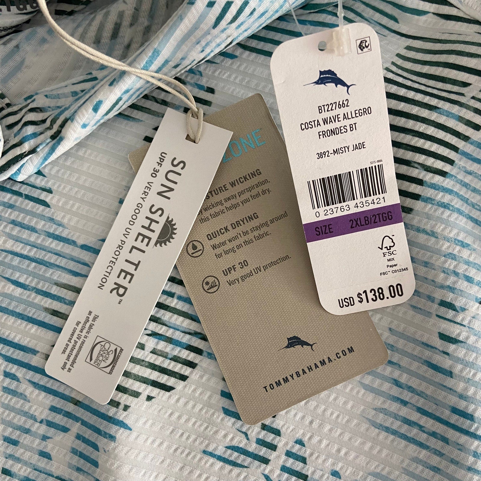 Tommy Bahama Shirt Men's 2XLB Big & Tall "Costa Wave Allegro Frondes" Jade