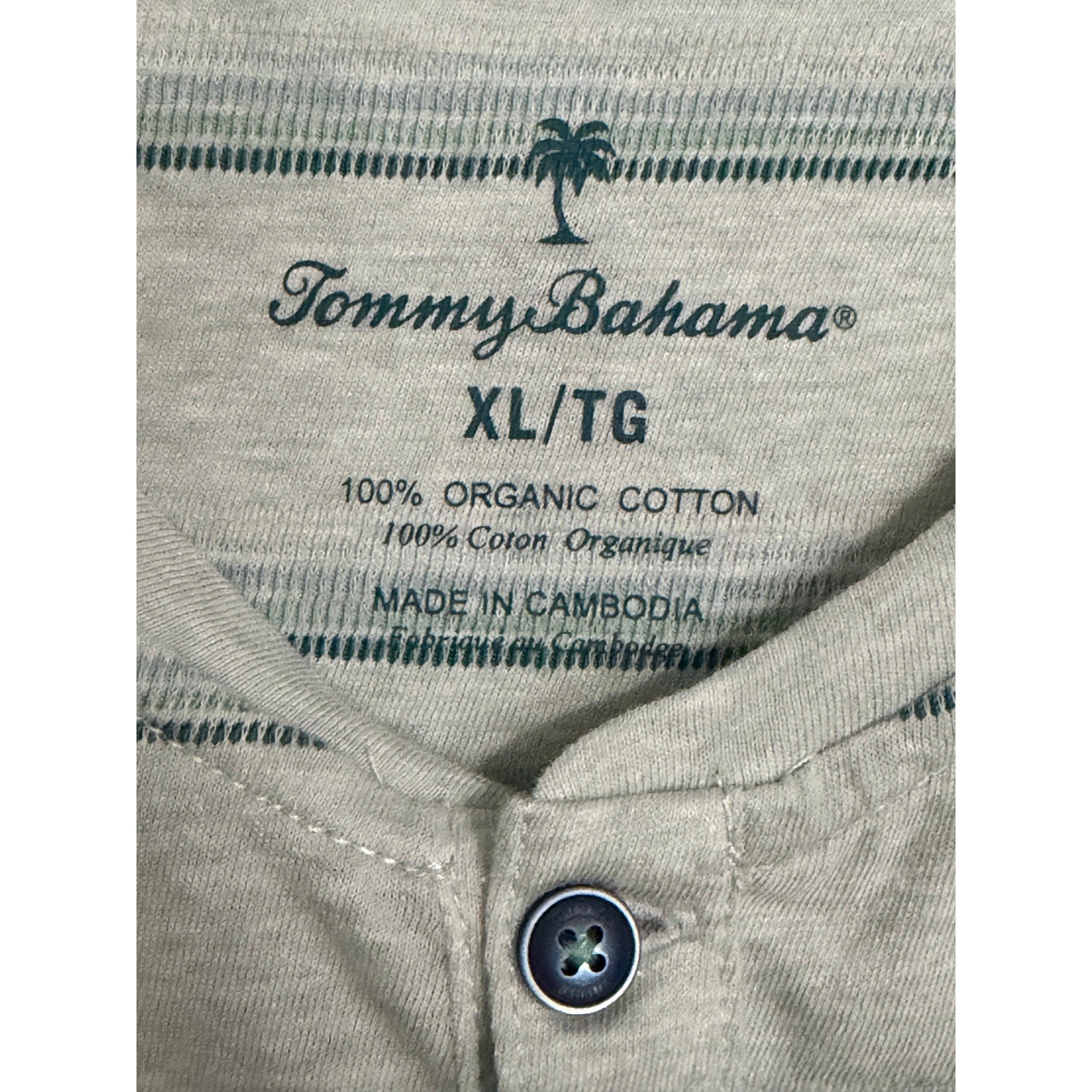 Tommy Bahama Henley Men's XL Short Sleeve "Soleil Stripe Henley" Overcast