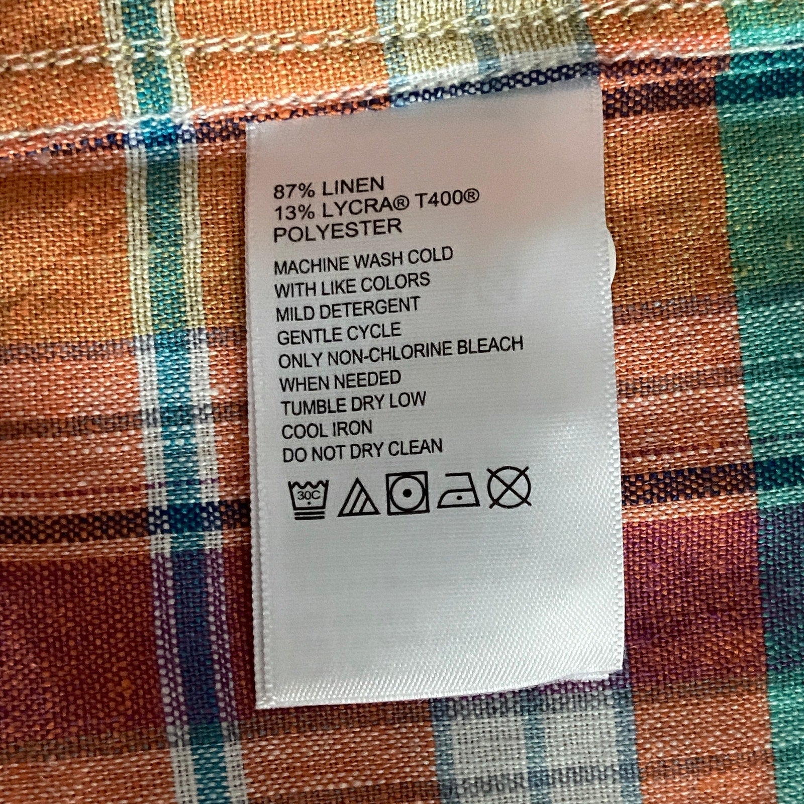 Tommy Bahama Shirt Men's Medium "Barbados Breeze Stretch" Plaid Linen Blend
