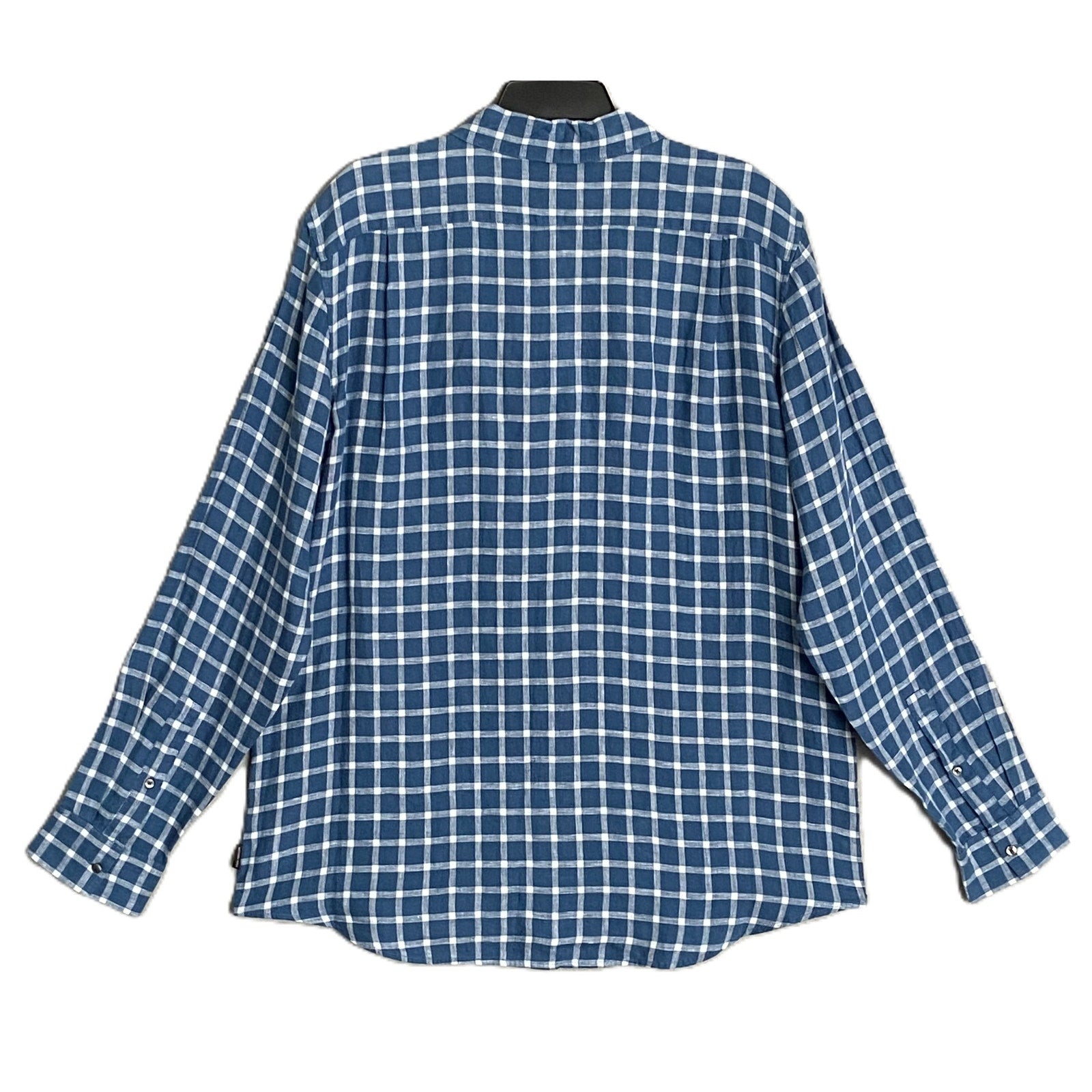 Michael Kors Linen Shirt Men's XXL Classic Fit Blue Check Long Sleeve