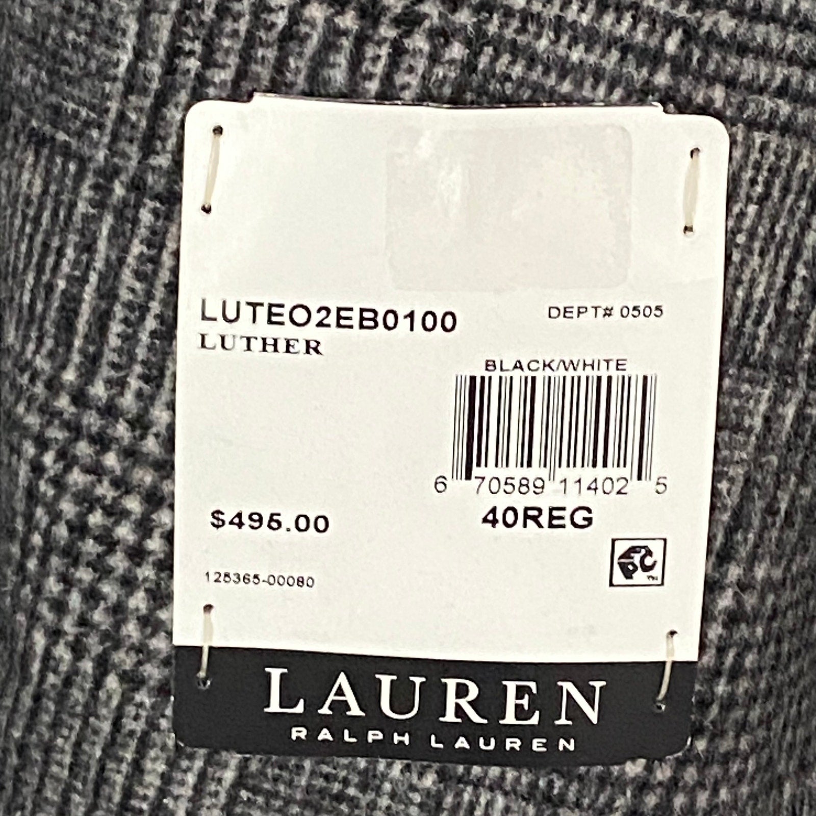 Lauren Ralph Lauren Overcoat Men's 40 Regular Wool Blend Black & White Plaid