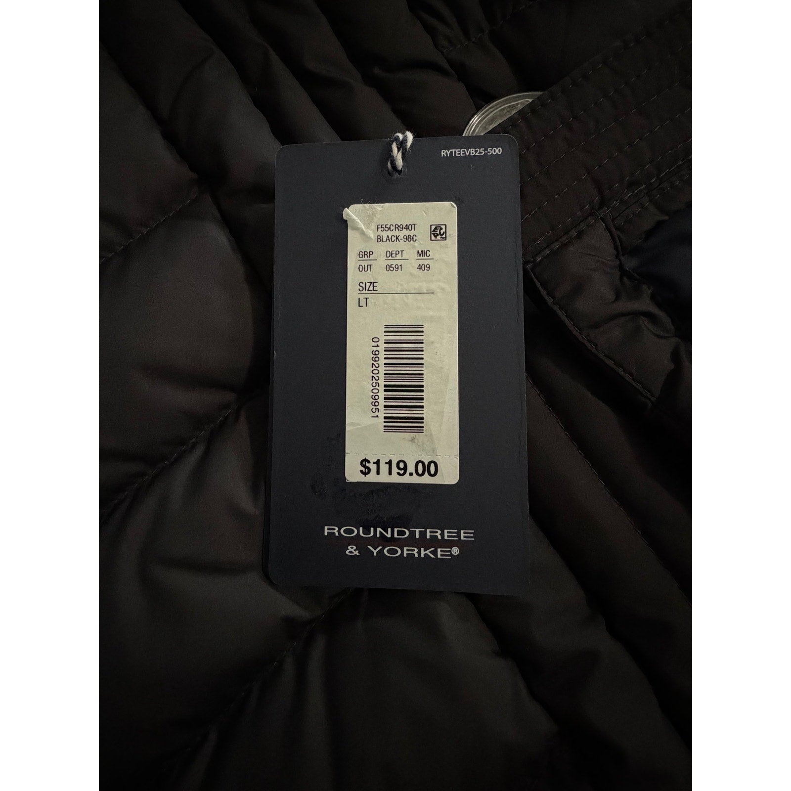 Roundtree & Yorke Down Vest Men's LT Full Zip Packable Pockets Black