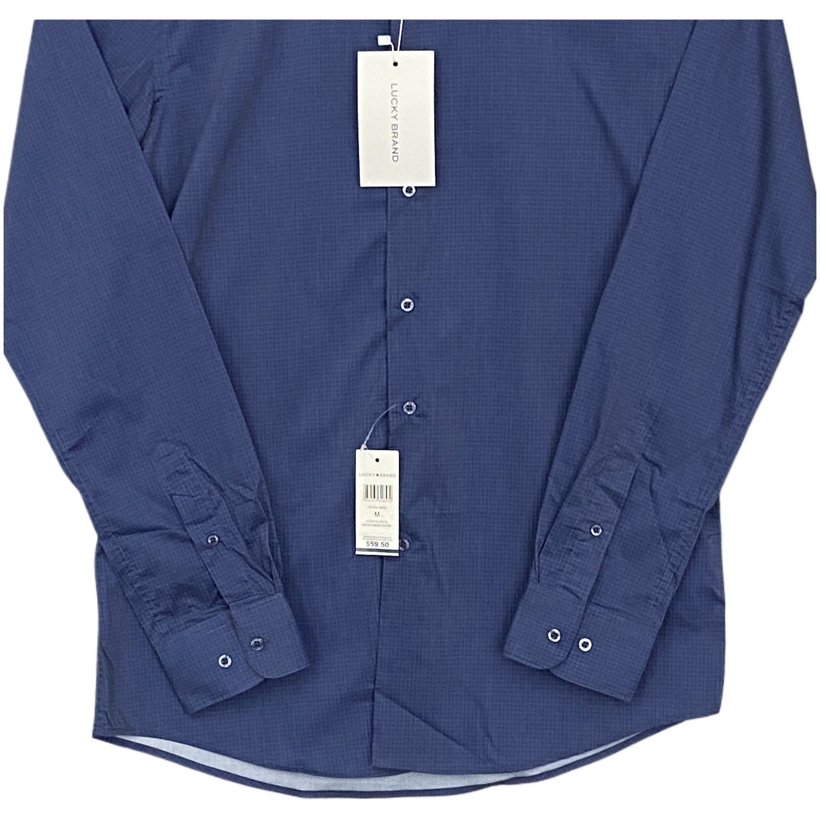 Lucky Brand Men's 15-15.5 34/35 Slim Fit Dress Shirt Blue Geo Print Stretch