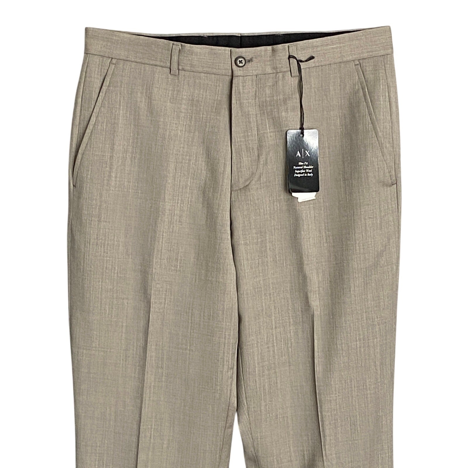 Armani Exchange Pants Men's 32W Dress Pant Raw Hem Wool Taupe Heather
