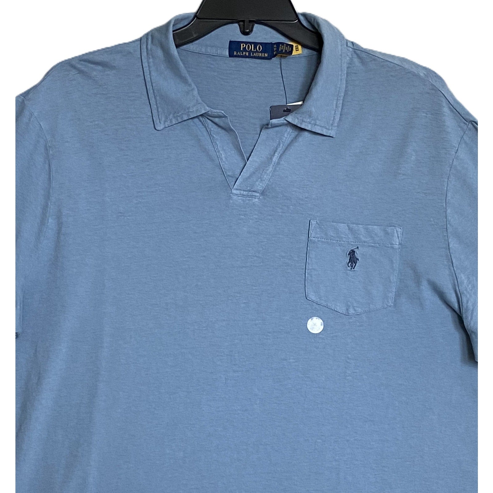 Polo Ralph Lauren Shirt Men's XL Buttonless Polo Cotton Linen Blue