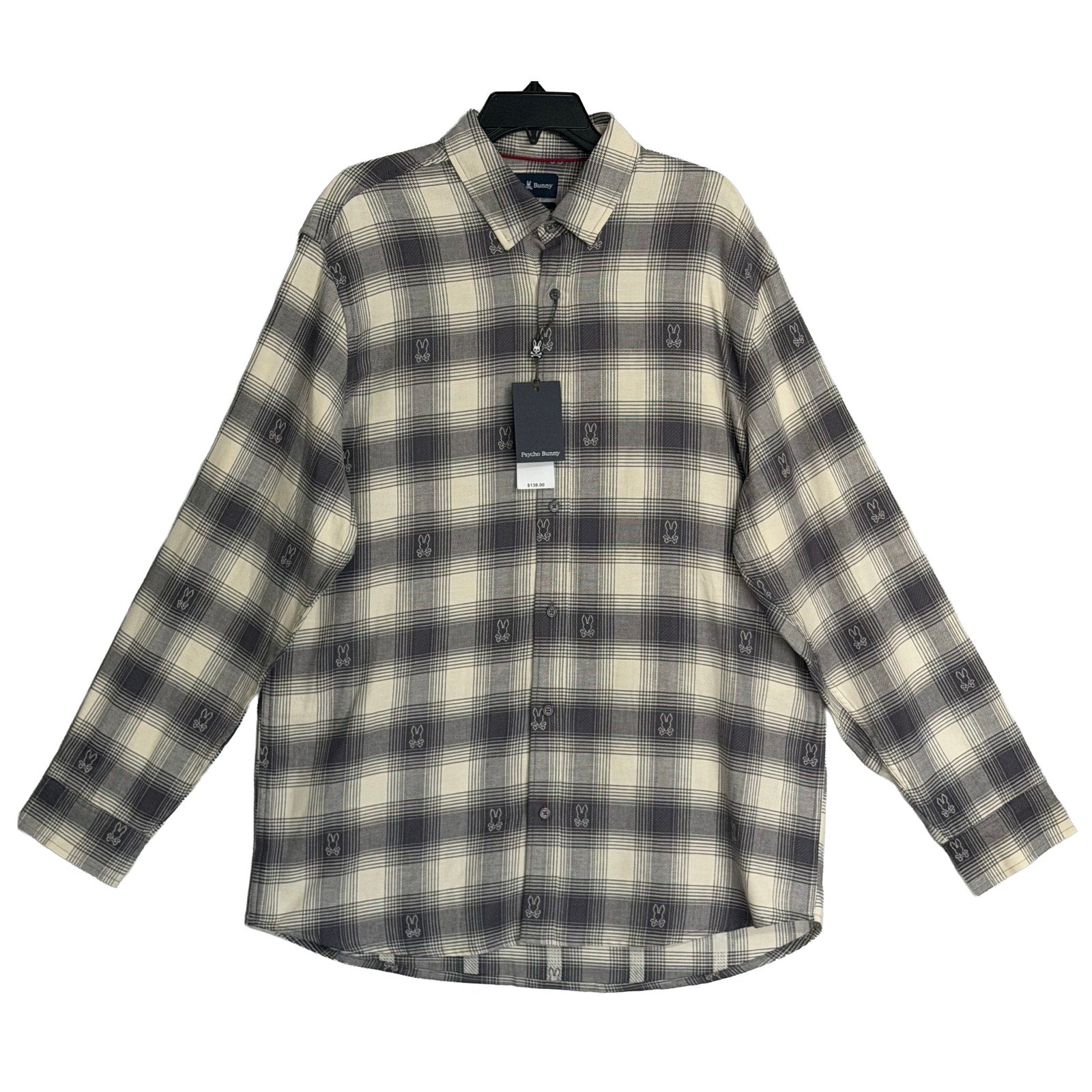 Psycho Bunny Flannel Shirt Men's XL Kurt Plaid Long Sleeve Blackened Pearl