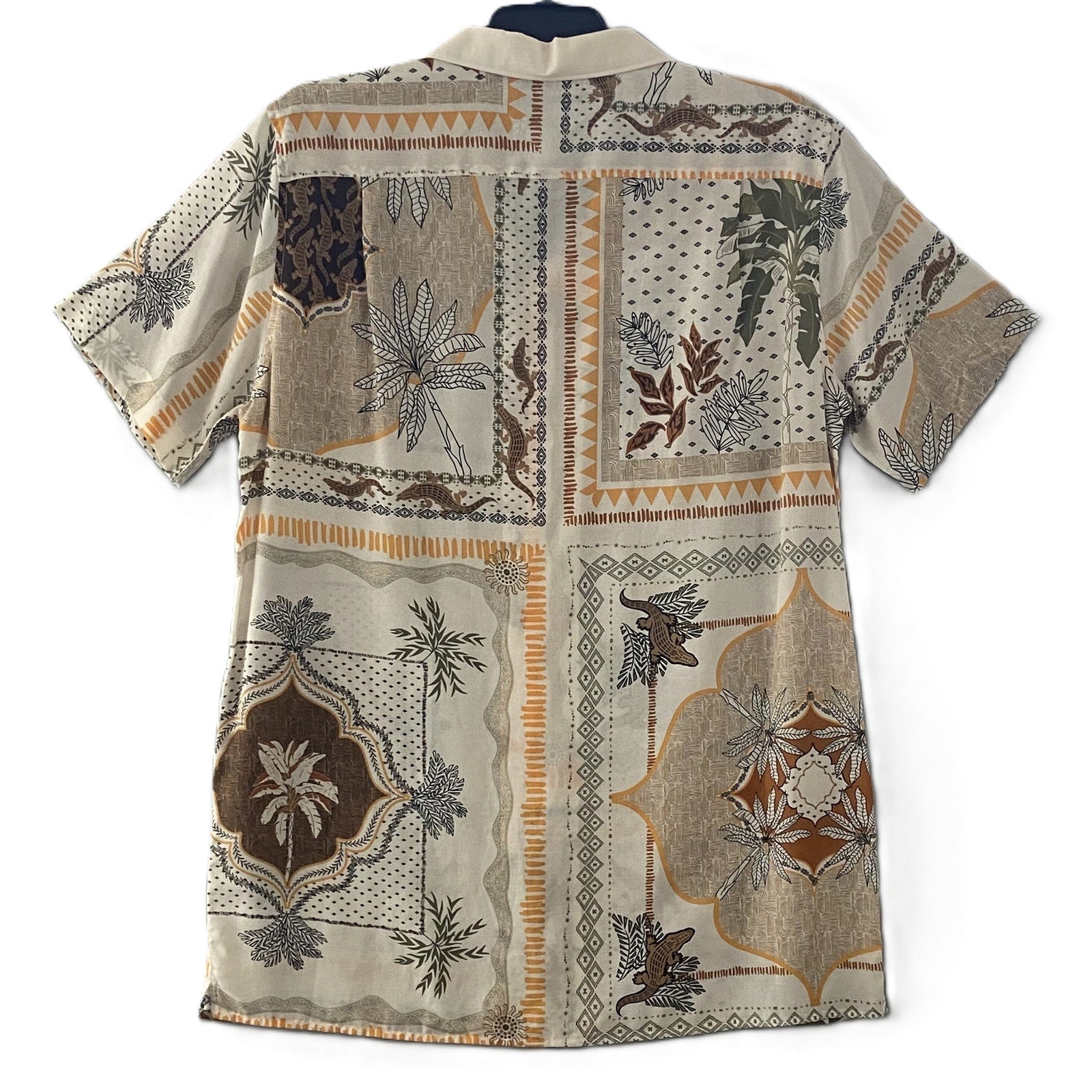 Murano Camp Shirt Men's XLT Big & Tall Bandana Print Linen Blend Egg Shell
