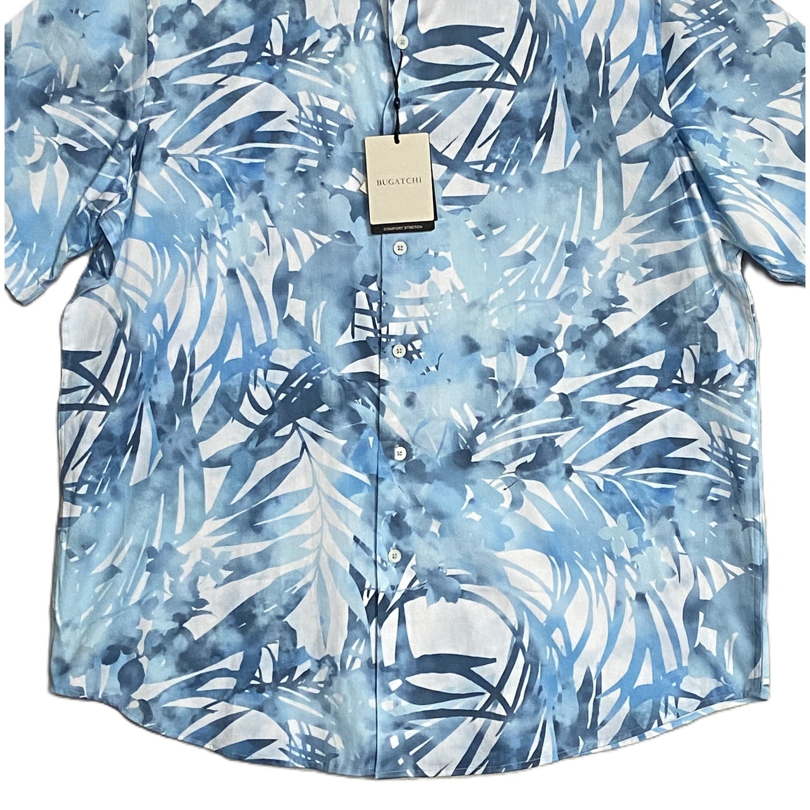 Bugatchi Shirt Men's Large Classic Fit Button-Up Short Sleeve Blue Floral