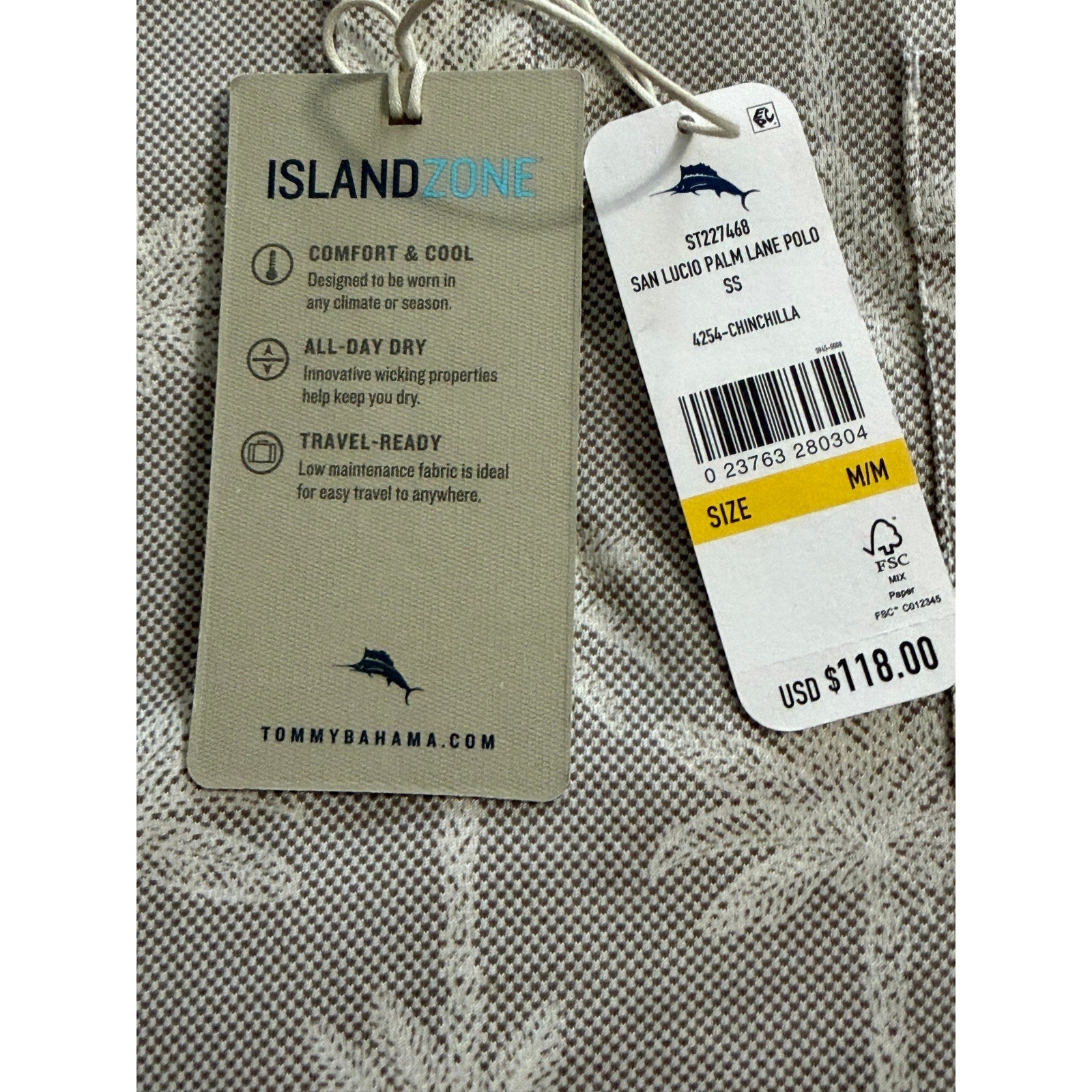 Tommy Bahama Polo Shirt Men's Medium "San Lucio Palm Lane Polo" Chinchilla