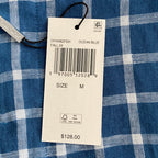 Michael Kors Men's Medium Classic Fit Linen Shirt Blue Check Long Sleeve