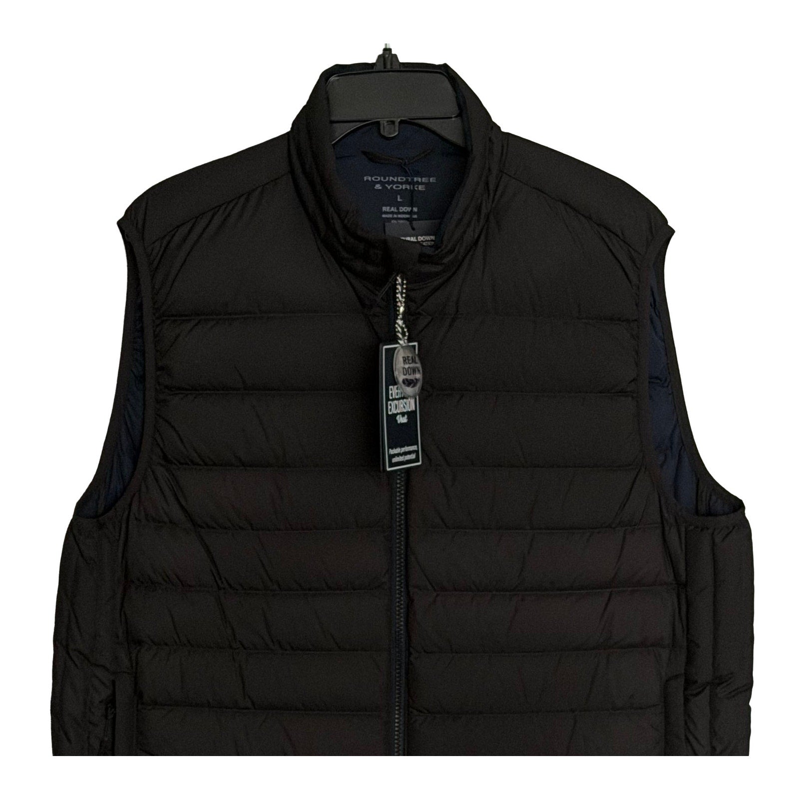 Roundtree & Yorke Down Vest Men's Large Full Zip Packable Pockets Black