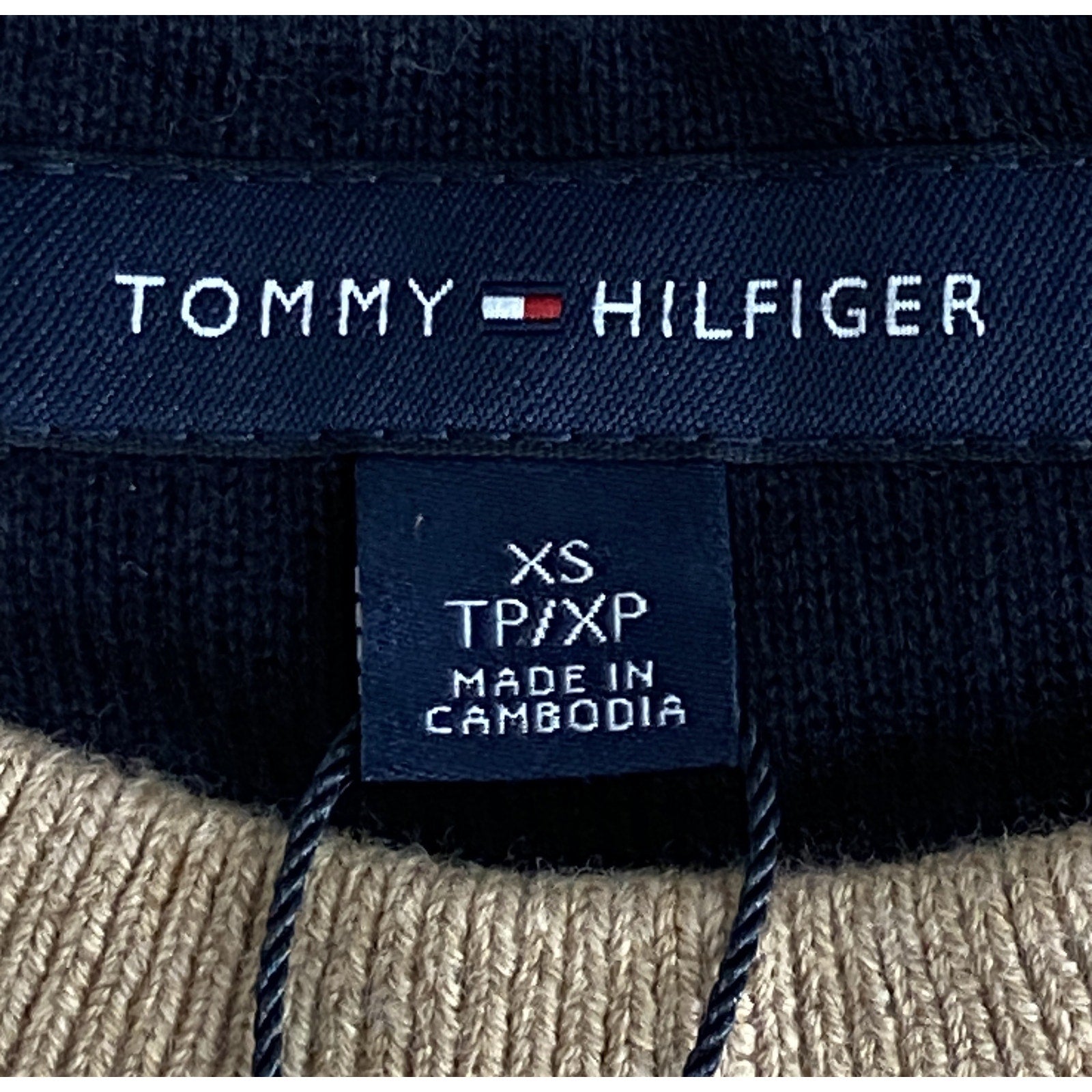 Tommy Hilfiger Sweater Men's XS Signature Crew Neck Embroidered Logo Beige