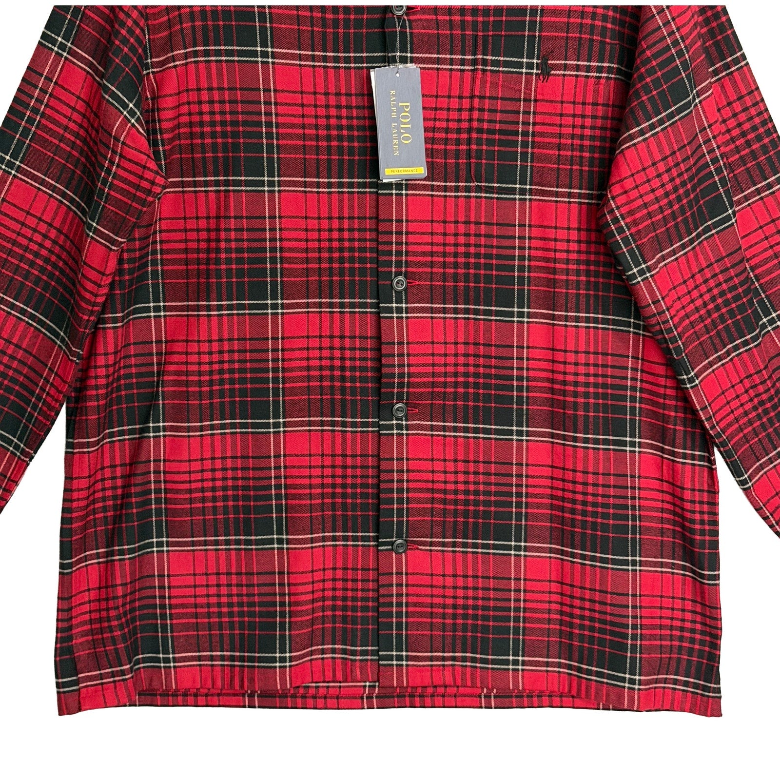 Polo Ralph Lauren Men's Large Performance Camp Shirt Classic Fit Red Black
