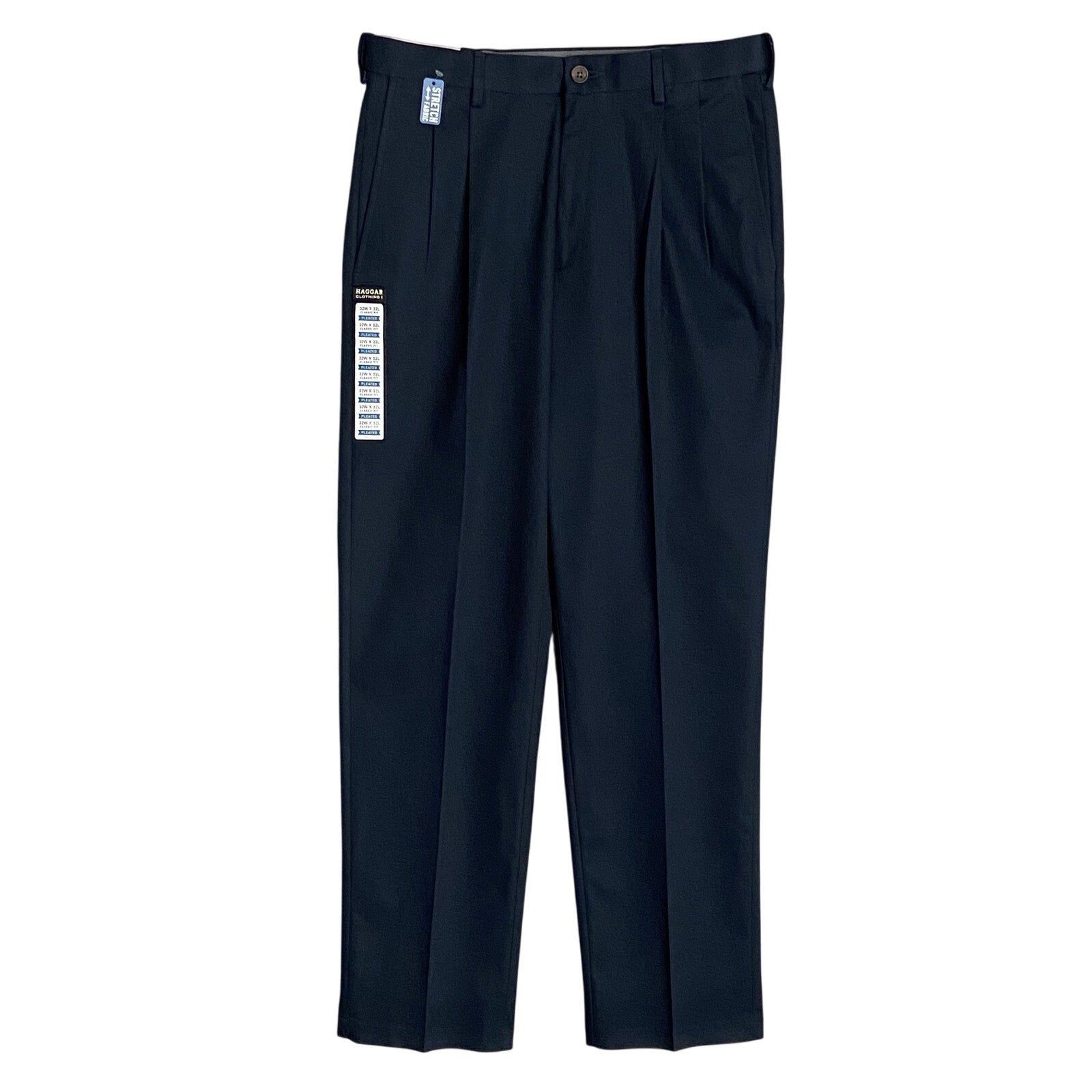 Haggar Premium No Iron Khaki Men's 32x32 Dress Pant Classic Fit Pleated Blue