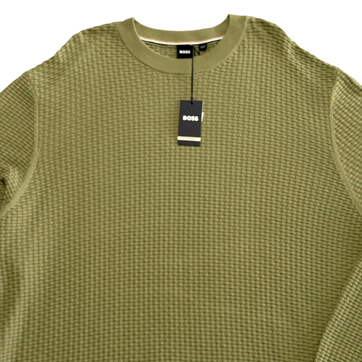 Boss H-Imberto Sweater Men's Long Sleeve Crew Neck Basket-Weave Medium Green