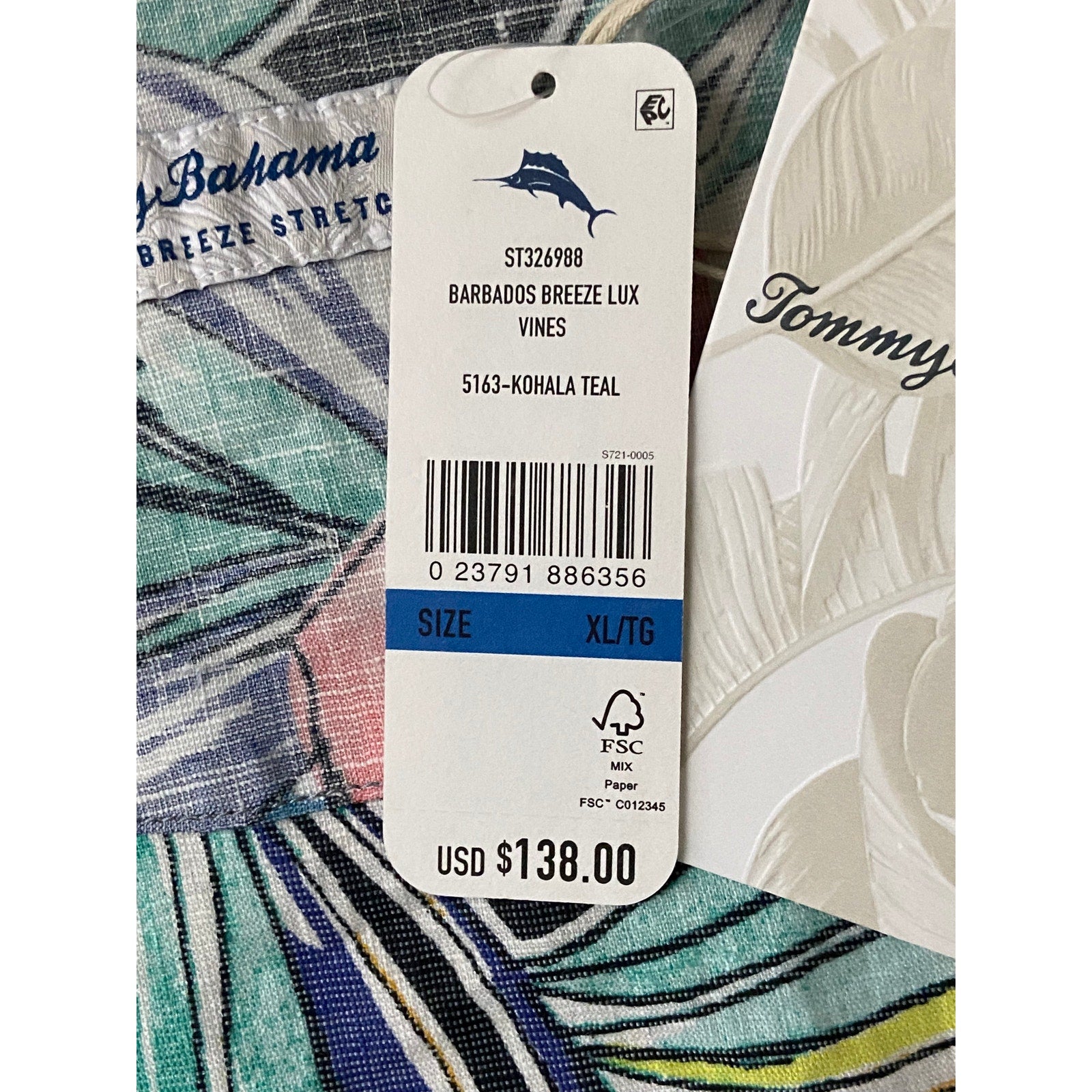 Tommy Bahama Shirt Men's XL "Barbados Breeze Stretch" Vines Linen Blend