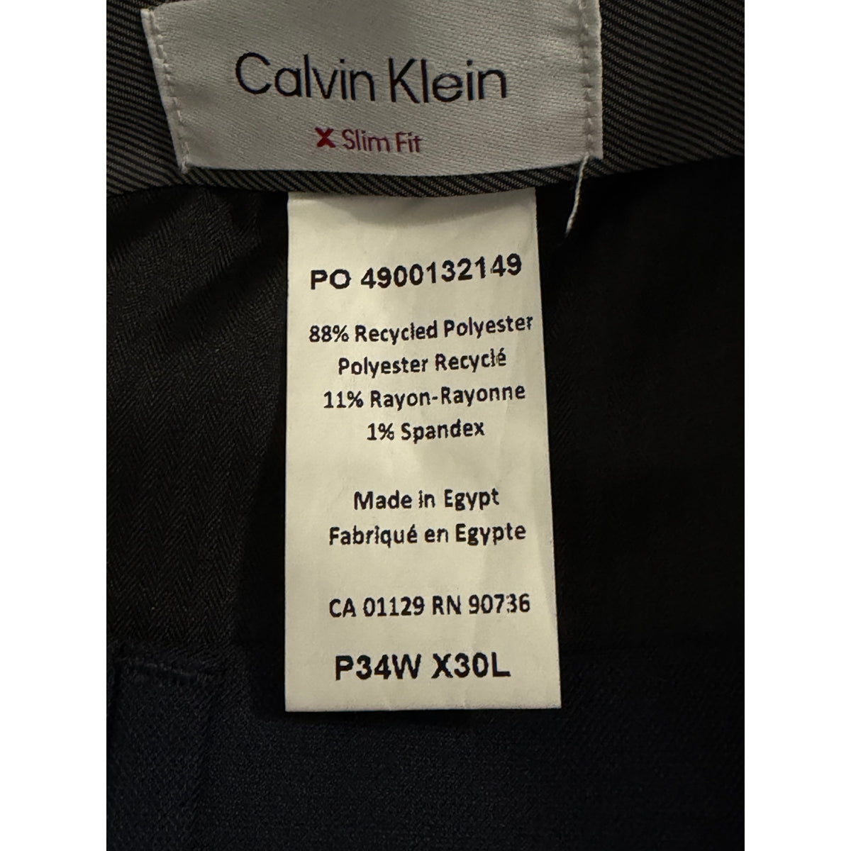 Calvin Klein Dress Pant Men's 34"x30" Slim Fit Flat Front Stretch Navy Blue