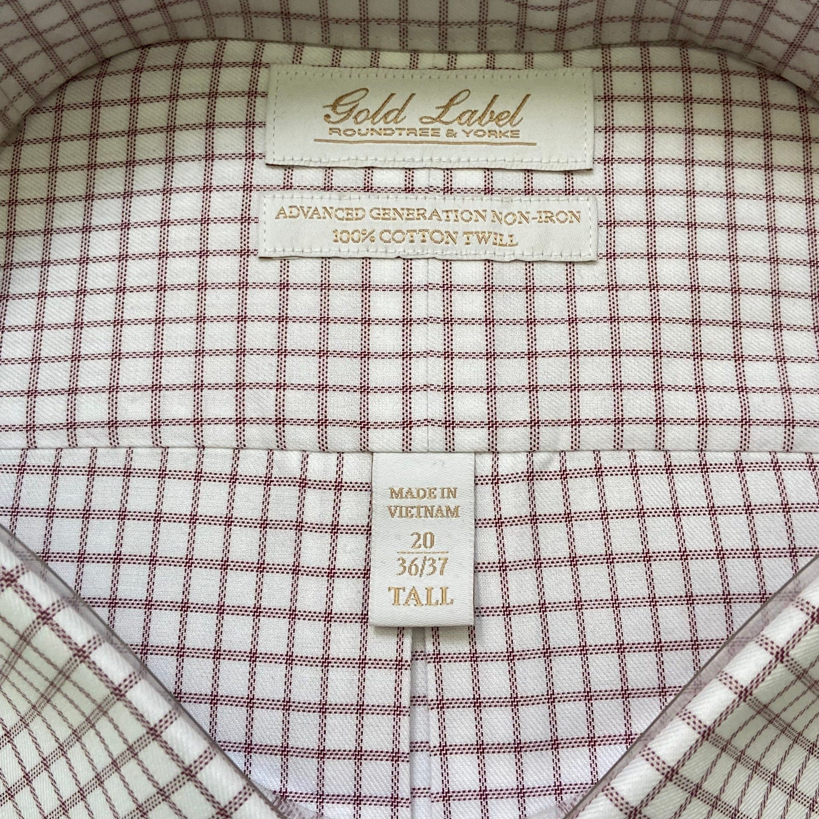 Roundtree & Yorke Shirt Big & Tall Men's 20 36/37 Dress Shirt Wine Check