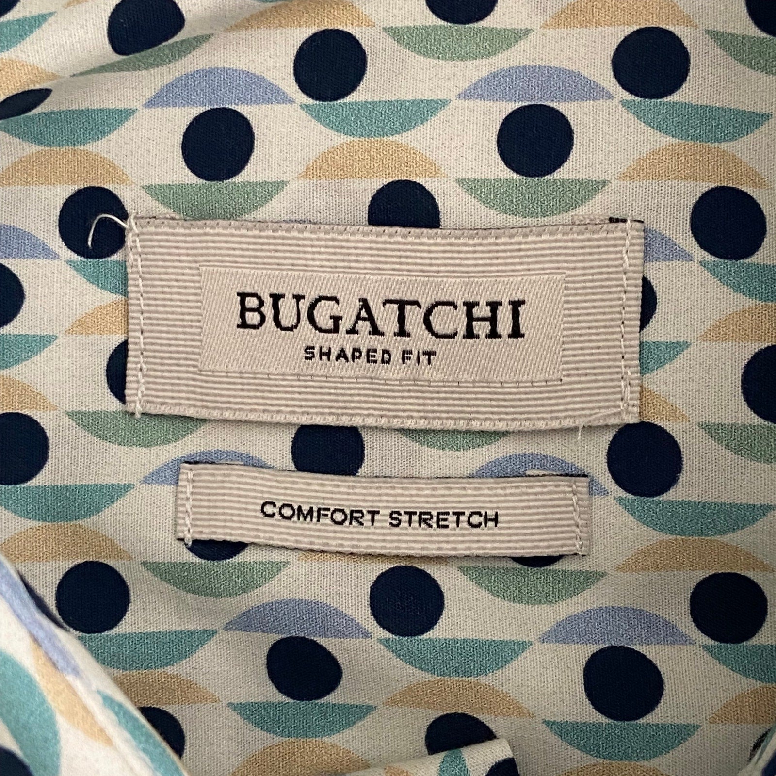 Bugatchi Shirt Men's Small Short Sleeve Shaped Fit Button-Up Cool Mint Geo