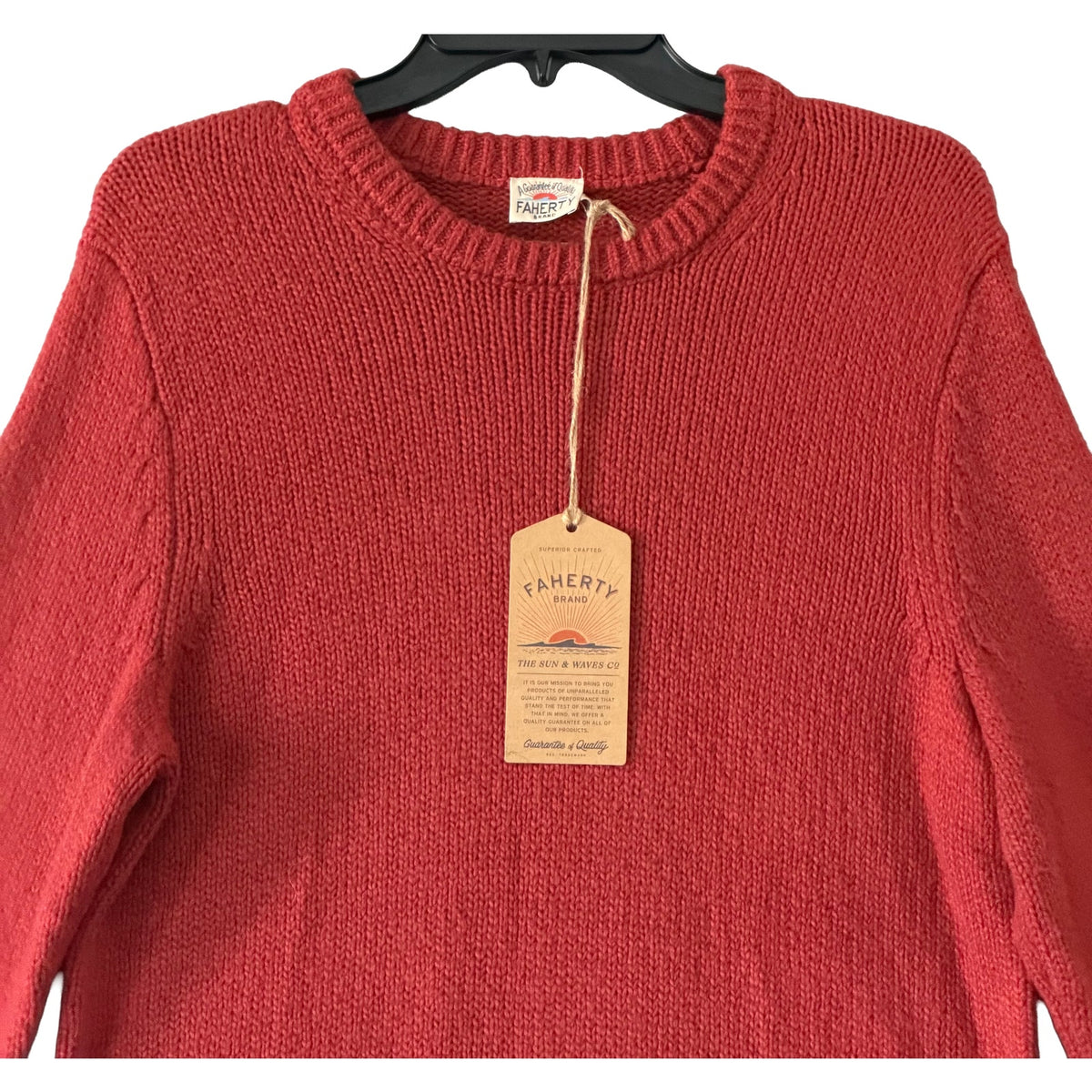 Faherty Heirloom Cotton Sweater Men's Medium Organic Cotton Crew Neck Red