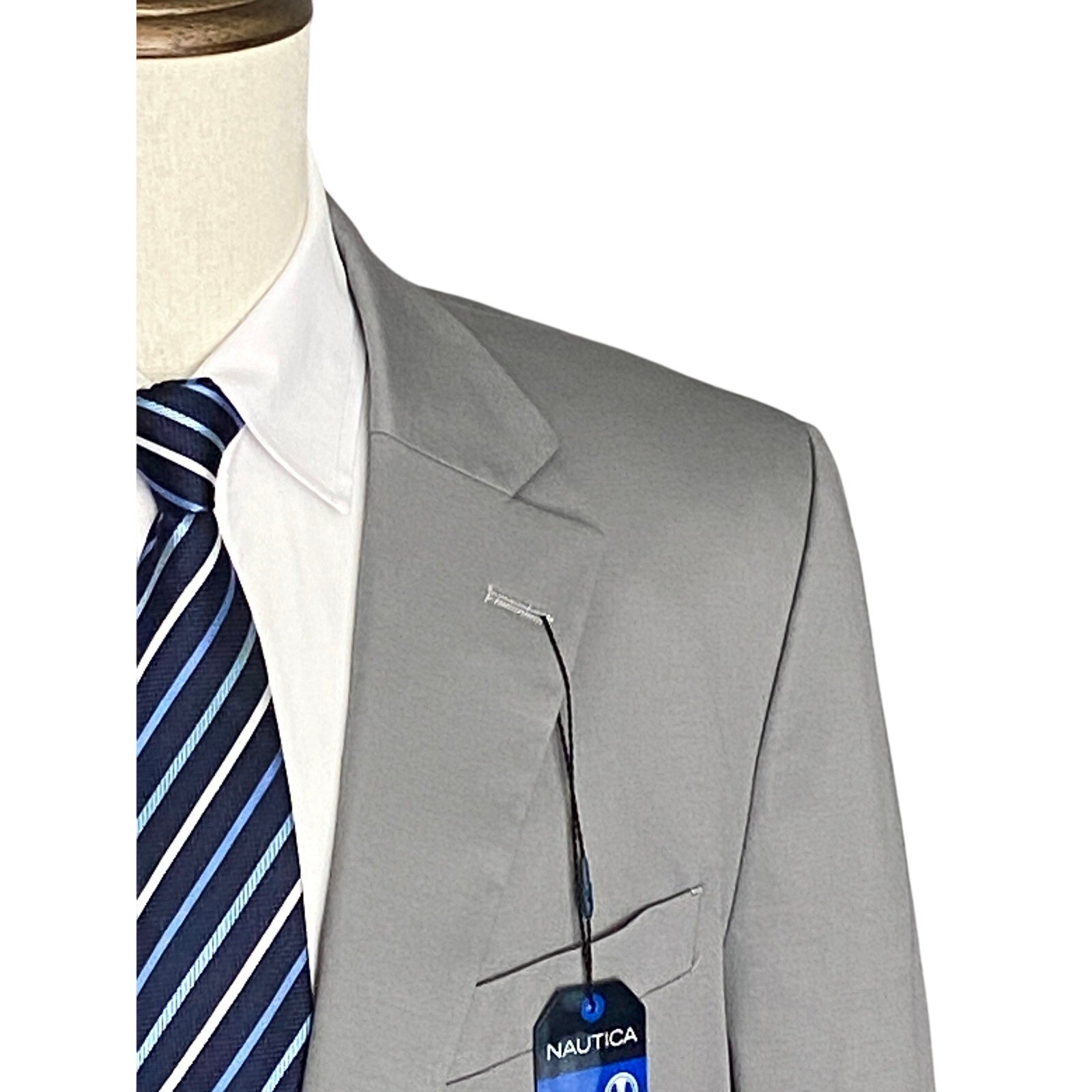 Nautica Men's Suit 2-Piece 36R 30W Bi-Stretch Cotton Gaff Solid Grey