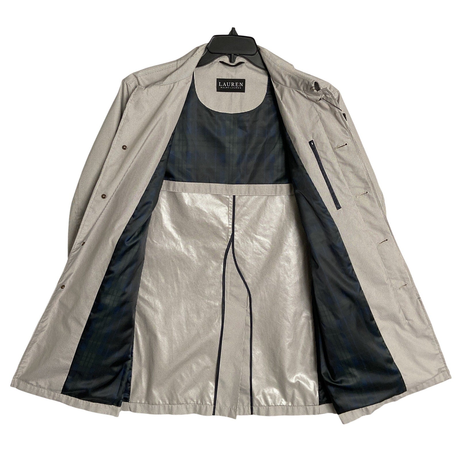 Lauren Ralph Lauren Coat Men's 38R Raincoat Stanza Cream Brown Houndstooth