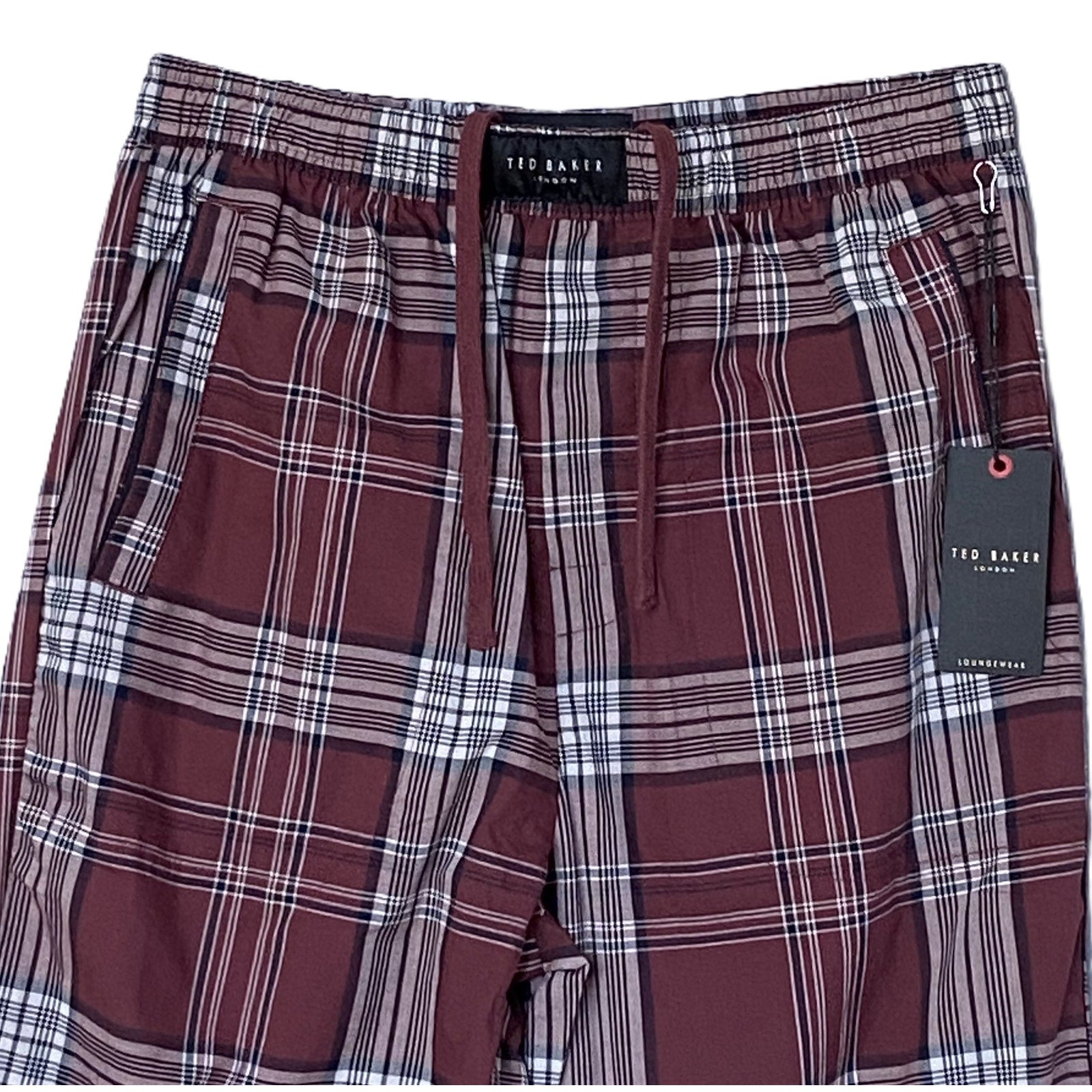 Ted Baker Sleep Pant Men's Small Woven Cotton Drawstring Pockets Red Plaid