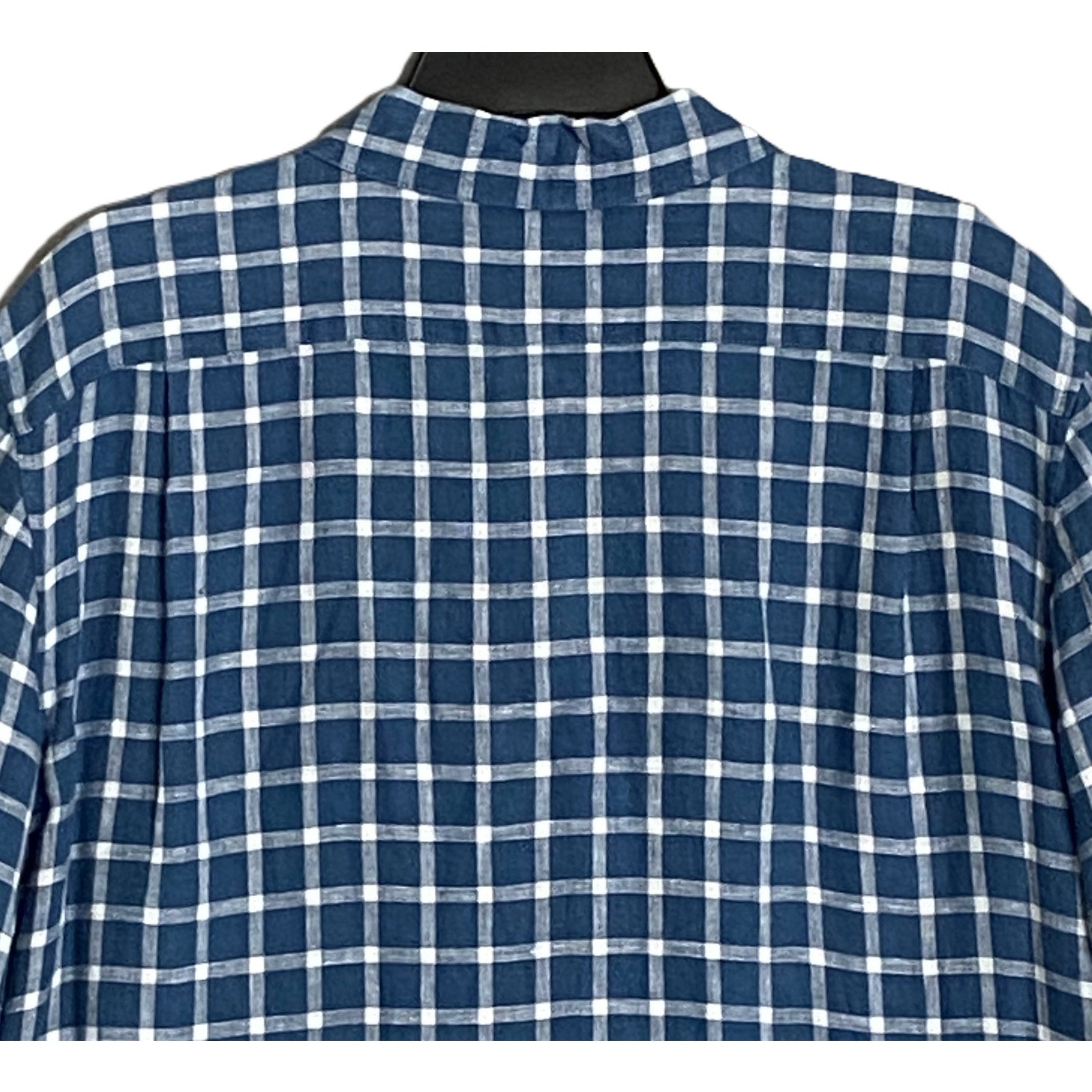 Michael Kors Linen Shirt Men's XXL Classic Fit Blue Check Long Sleeve