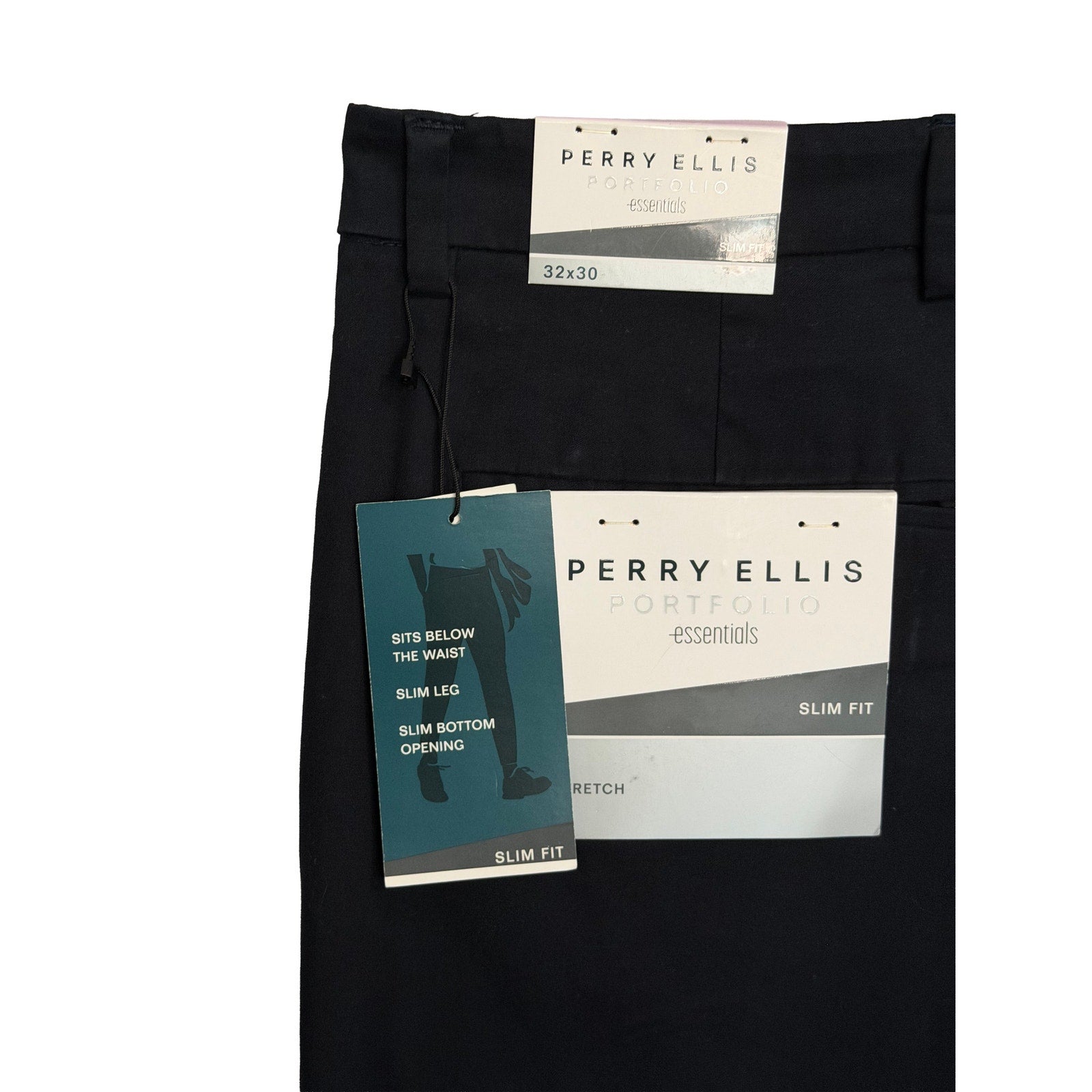 Perry Ellis Portfolio Pants Men's 32"x30" Slim Fit Dress Pant Dark Sapphire