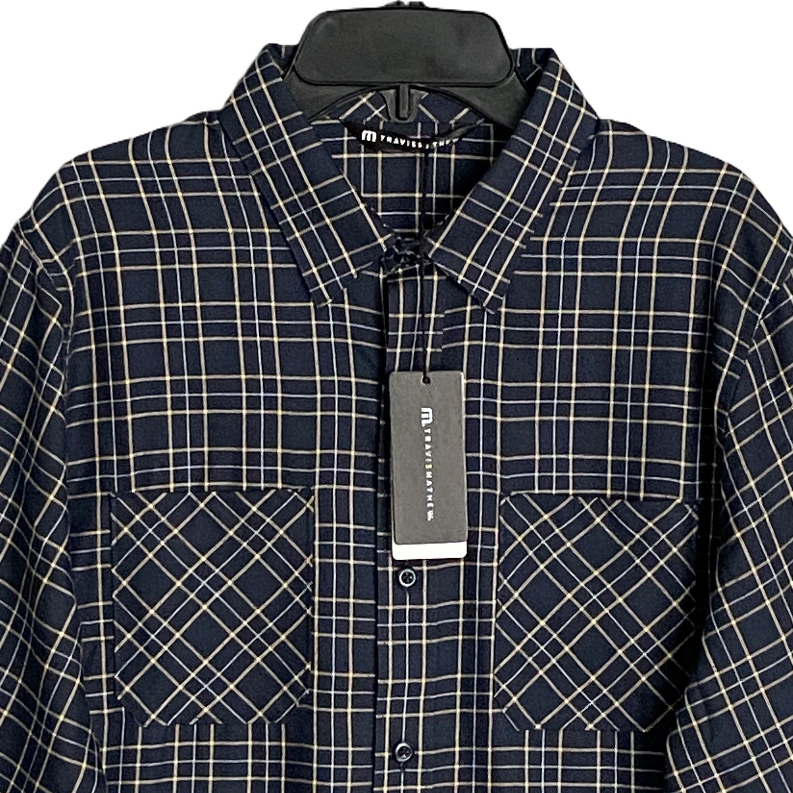 Travis Mathew Men's Small Cloud Collection Flannel Plaid Shirt Black