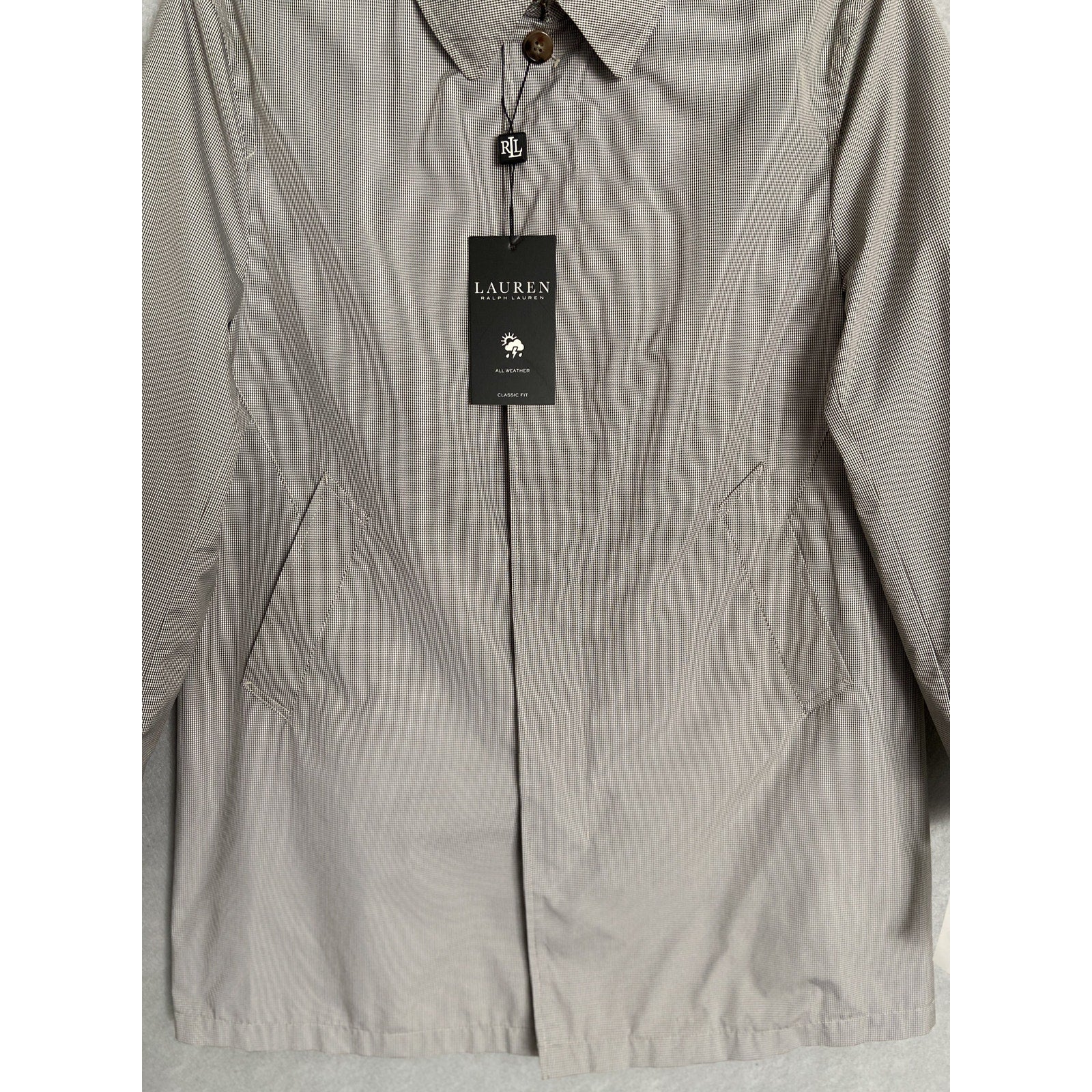 Lauren Ralph Lauren Raincoat Men's 40 Regular Cream Brown Houndstooth