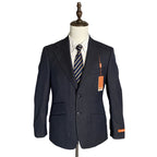 Tallia Suit Jacket Men's 38 Short Wool Blend Stretch Navy Brown Stripe