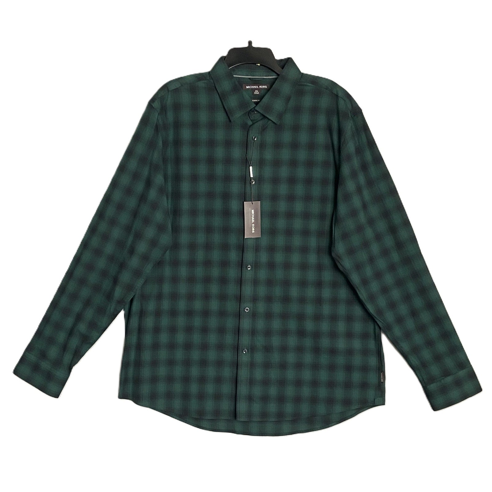 Michael Kors Men's XXL Classic Fit Shirt Dark Emerald Stretch