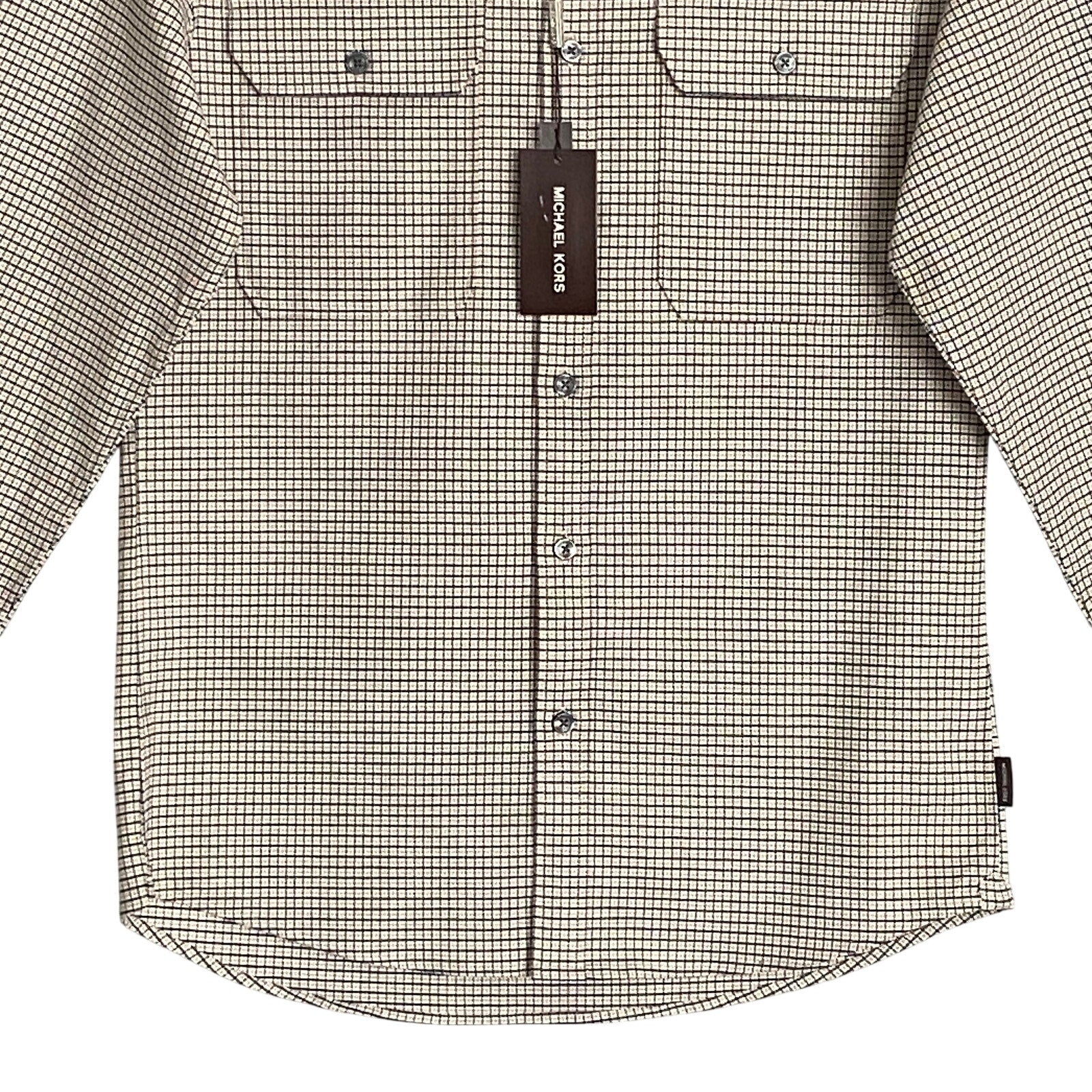Michael Kors Shirt Men's Small Button-Up Shirt Slim Fit Dual Pockets Khaki