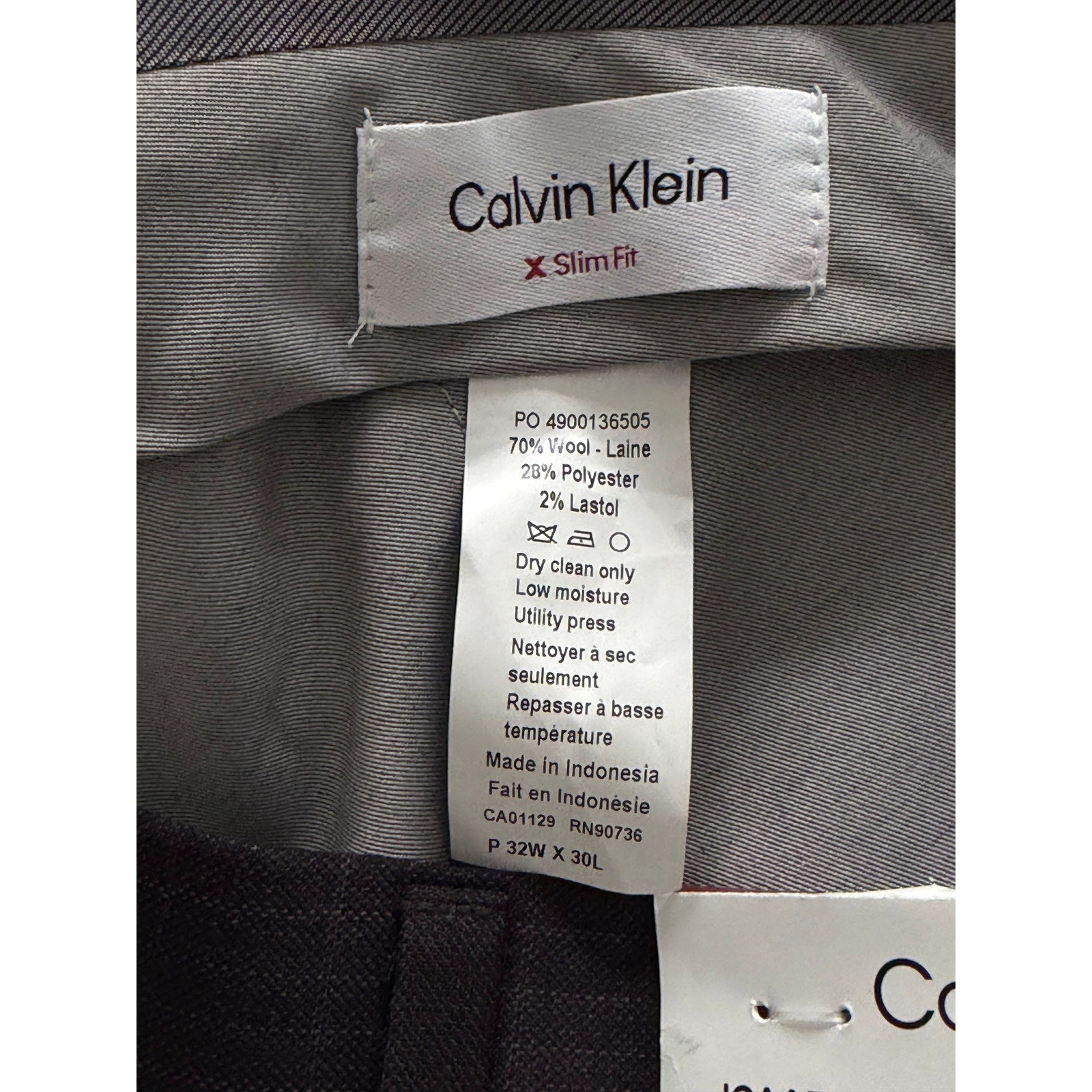 Calvin Klein Suit Pant Men's 32"x30" Slim Fit Stretch Navy Burgundy Check