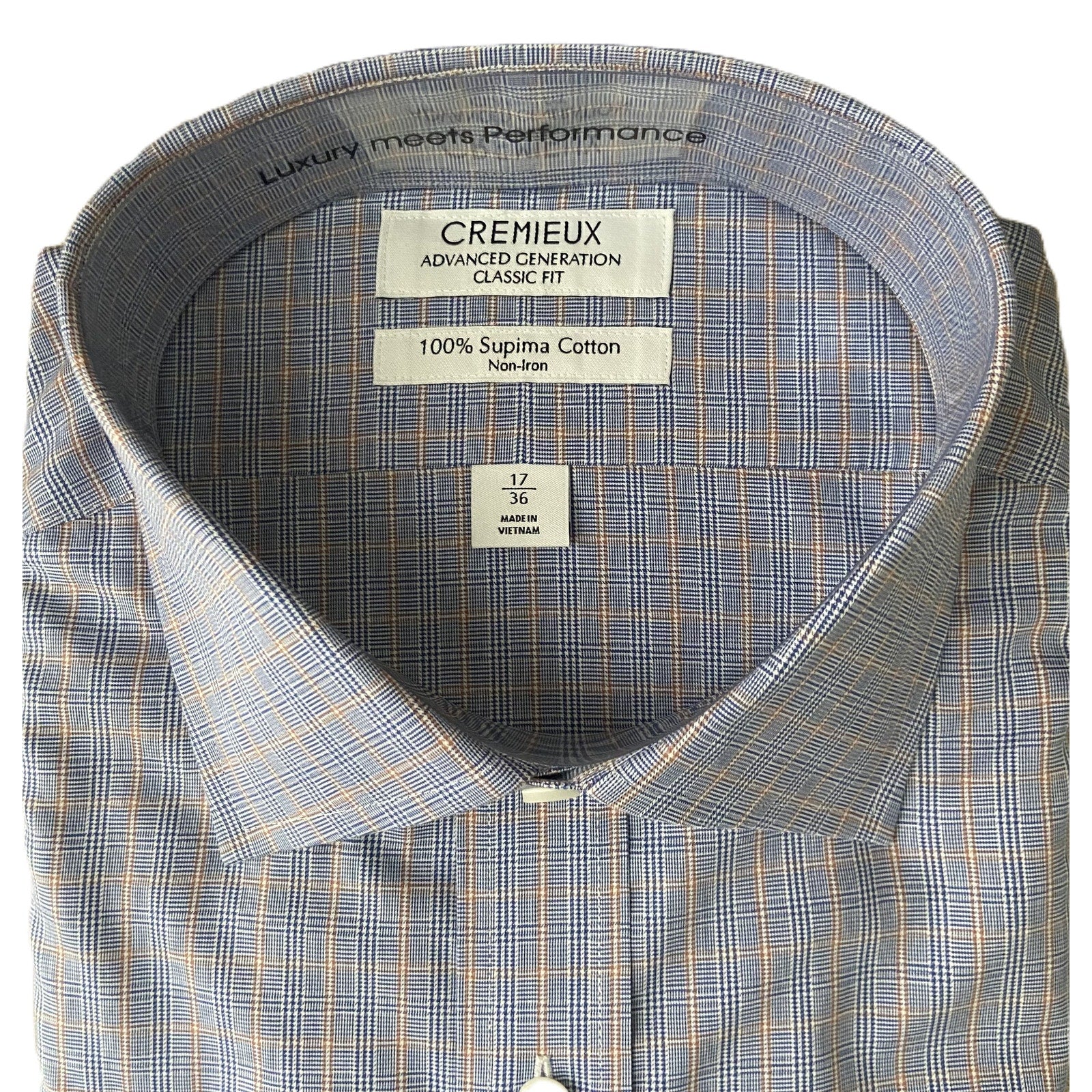Daniel Cremieux Dress Shirt Men's 17-36 CLassic Fit Supima Cotton Blue Check