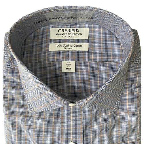 Daniel Cremieux Dress Shirt Men's 17-36 CLassic Fit Supima Cotton Blue Check