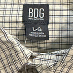 BDG Button-Up Shirt Men's Large Long Sleeve Beige and Black Plaid Check